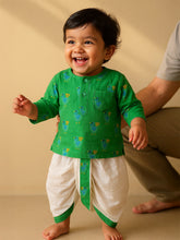 Playful Green Printed Kurta Dhoti Set