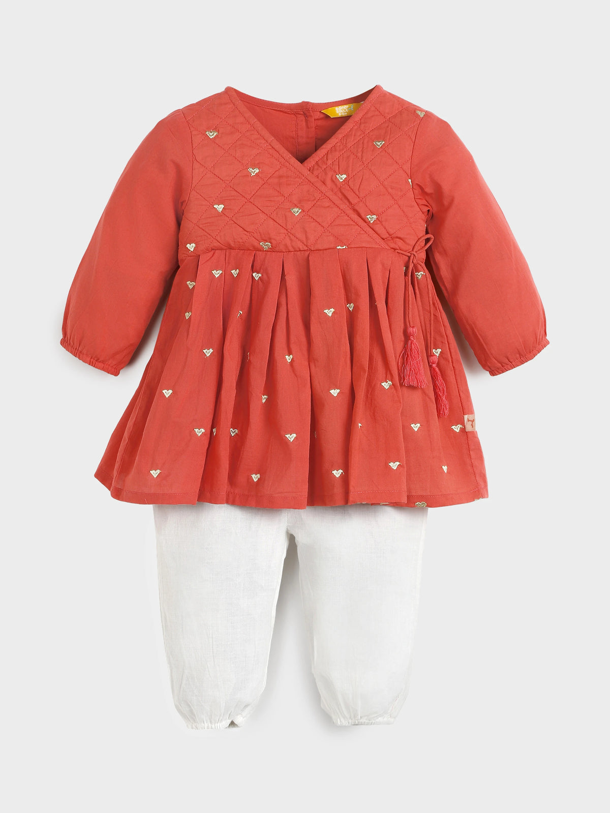 Quilted Embroidered Angrakha Dress Pant Set