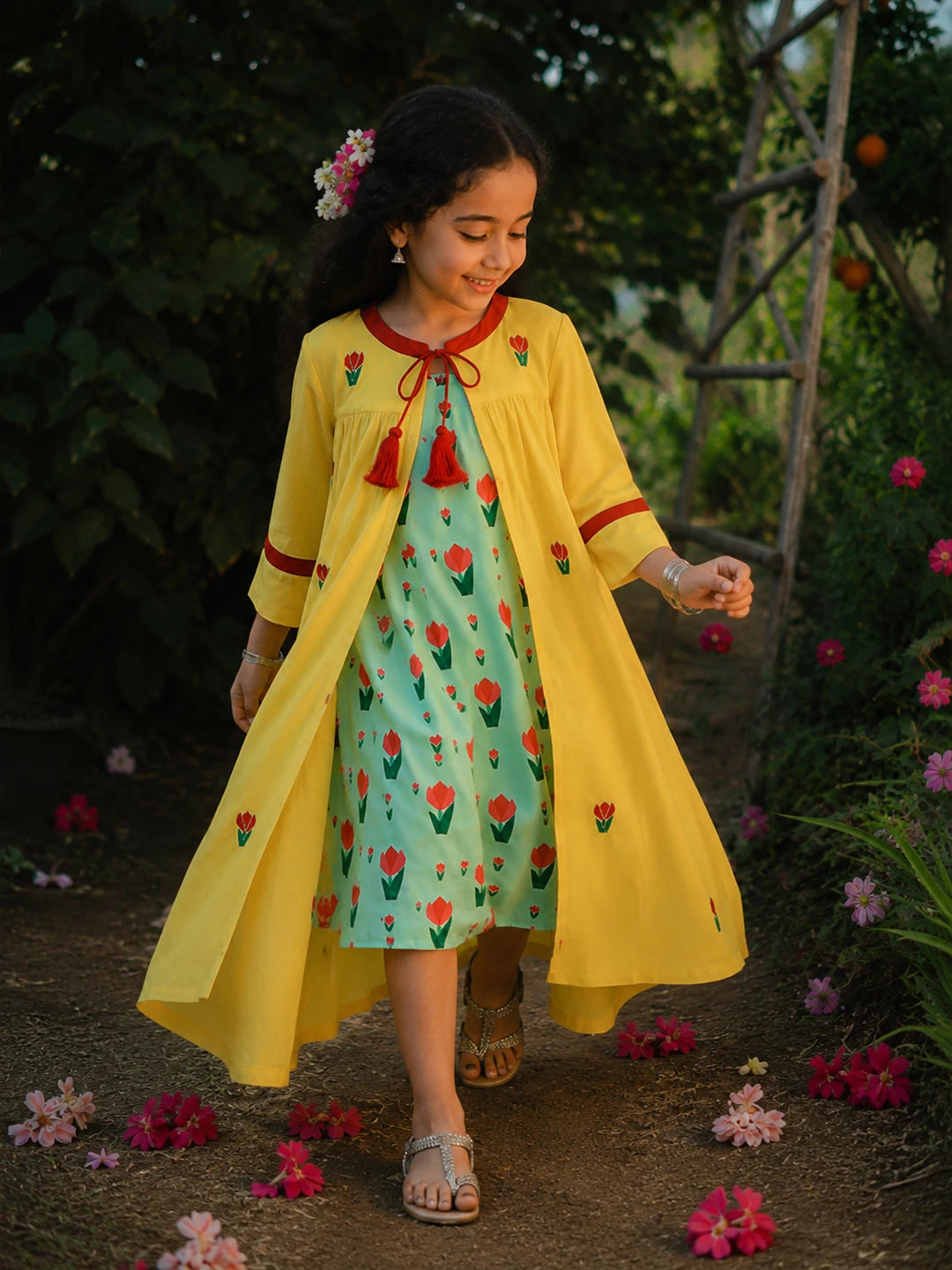 Dress With Yellow Shrug