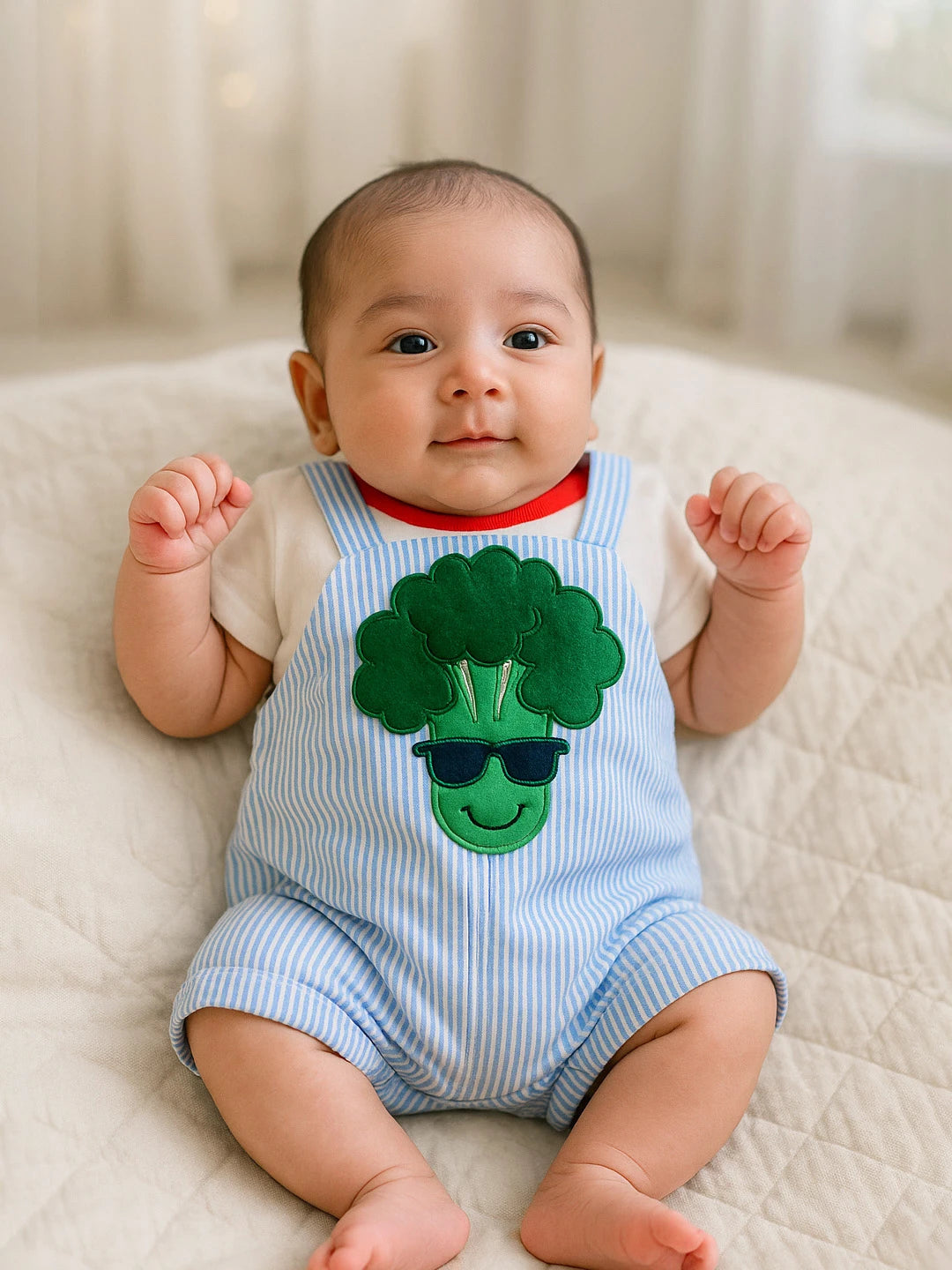 Broccoli Cotton Tee & Dungaree Set
