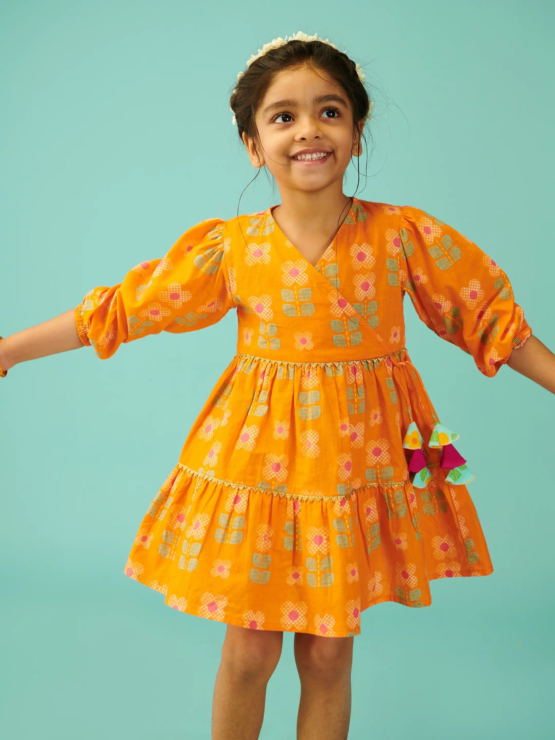 Gulbahaar Tiered Wrap Dress - Orange Somersault