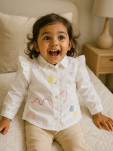 Ruffle Charm White Embroidered Cotton Shirt