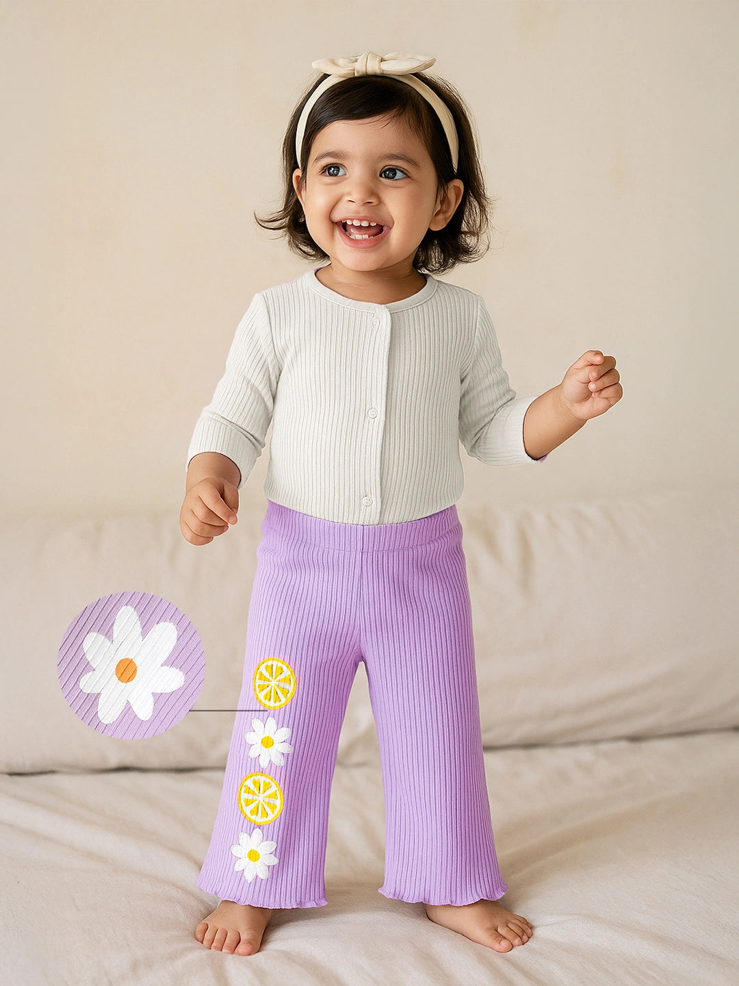 Purple Ribbed Flared Cotton Leggings