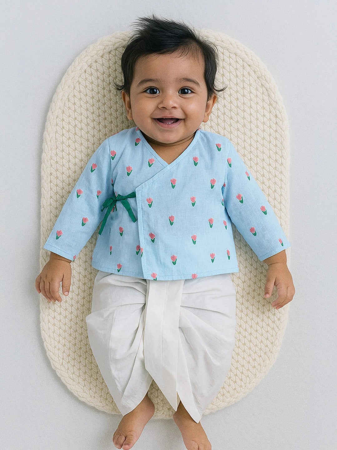 Somersault Blue Tulip Dhoti Kurta Set- Newborn Soft