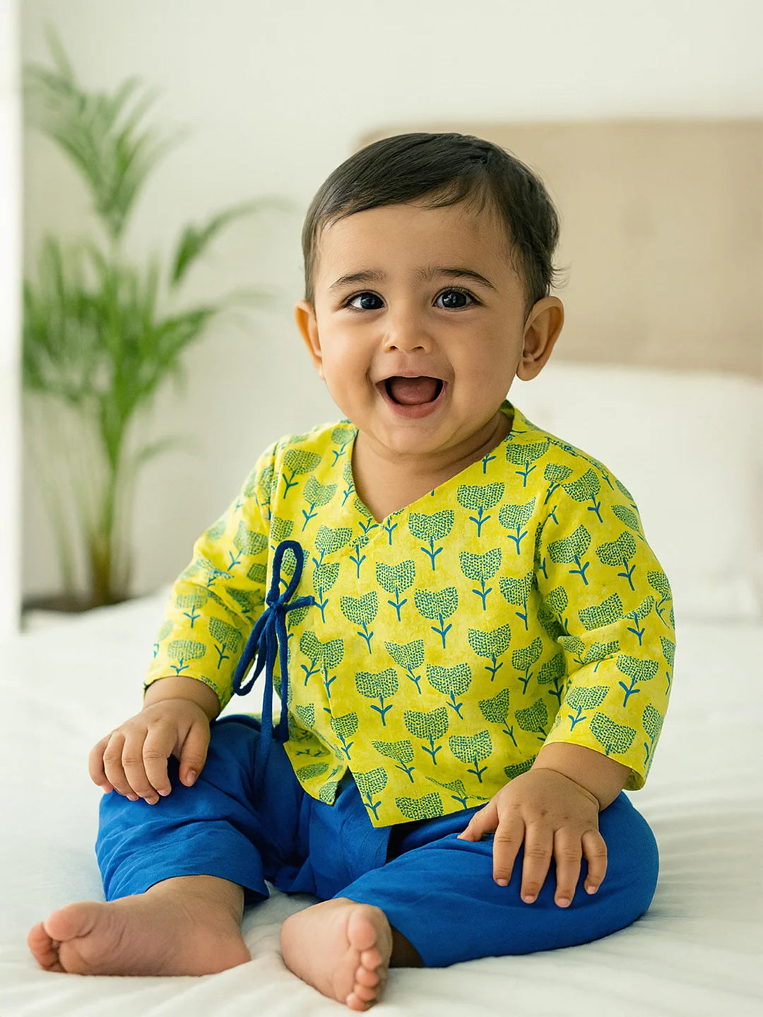 Blue Flower Dhoti Kurta Set- Newborn