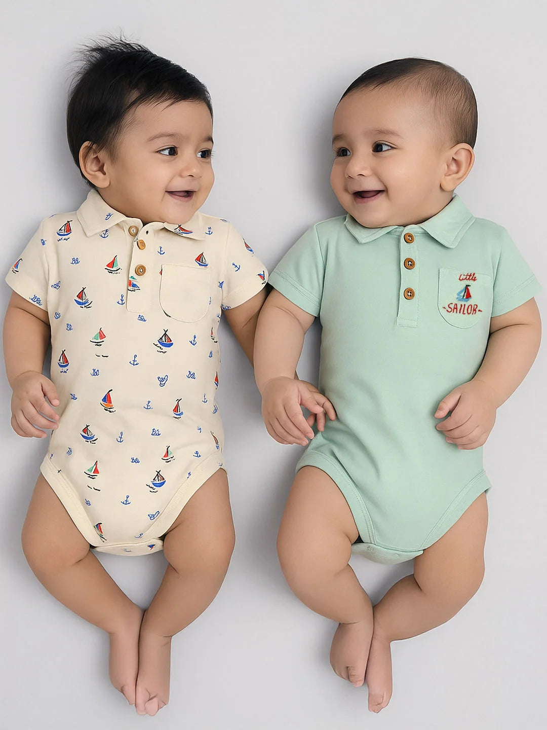 Little Sailor Cotton Bodysuit- Pack of 2