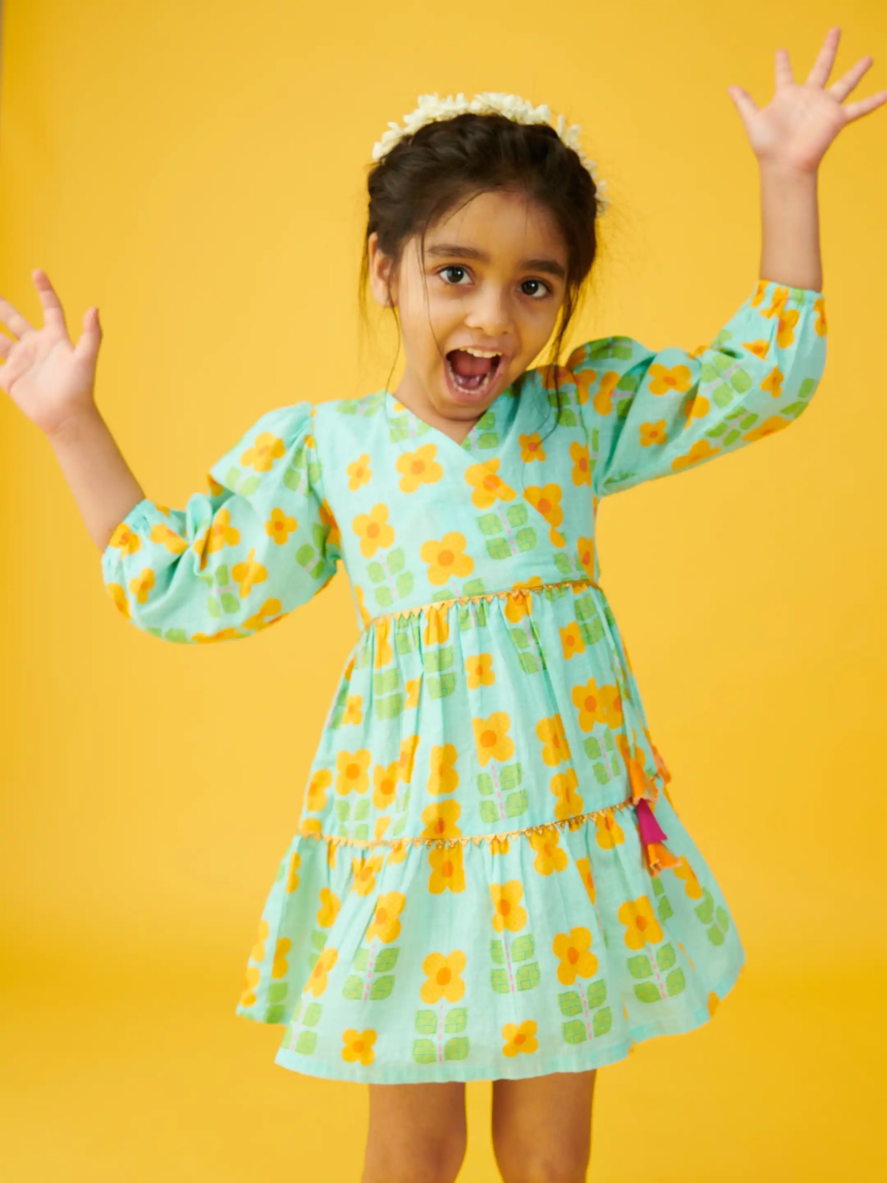 Gulbahaar Tiered Wrap Dress - Green Somersault
