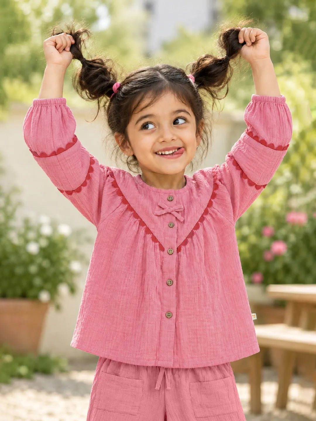 Pink Double Cloth Full Sleeves Top