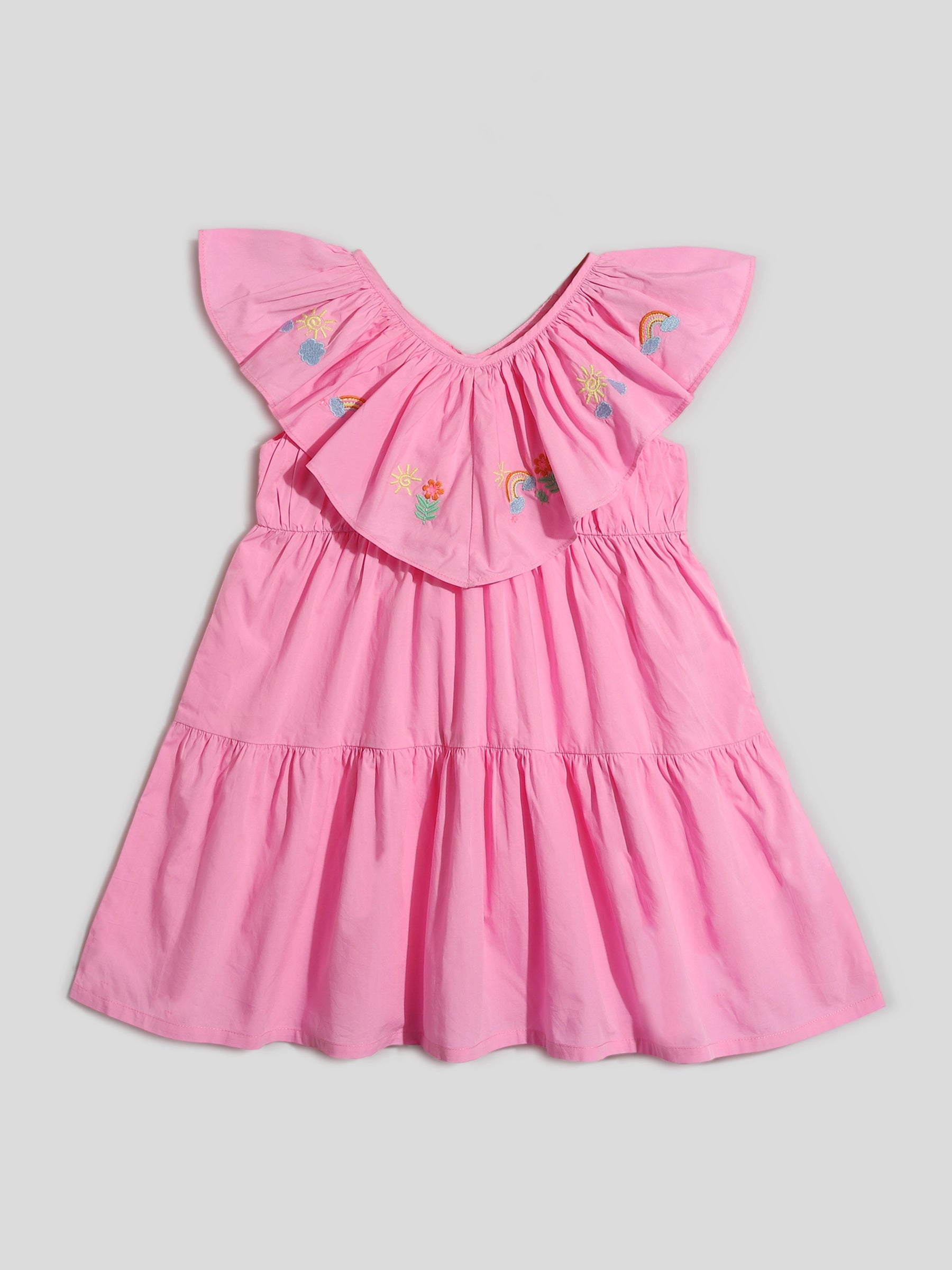 Pink Embroidered Tiered Dress Somersault