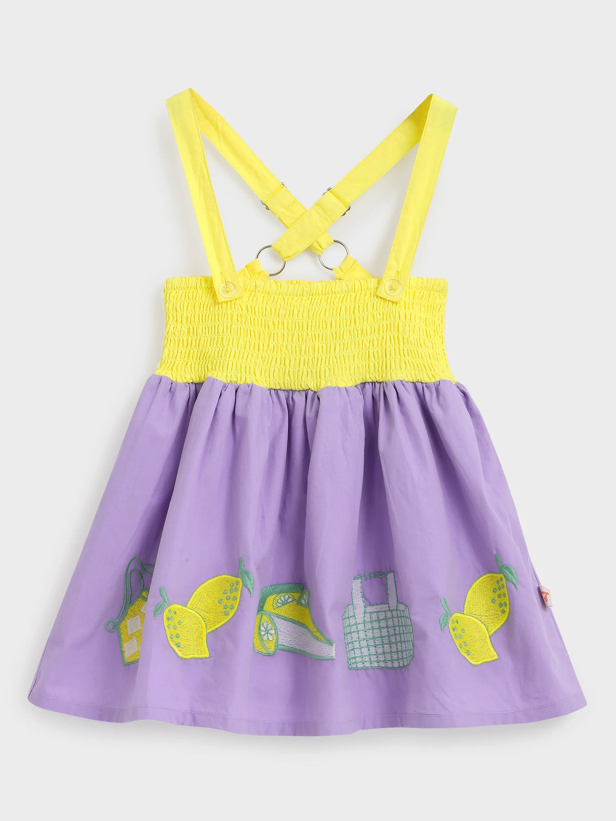Lavender Smocked Strap Top with Lemon Embroidery
