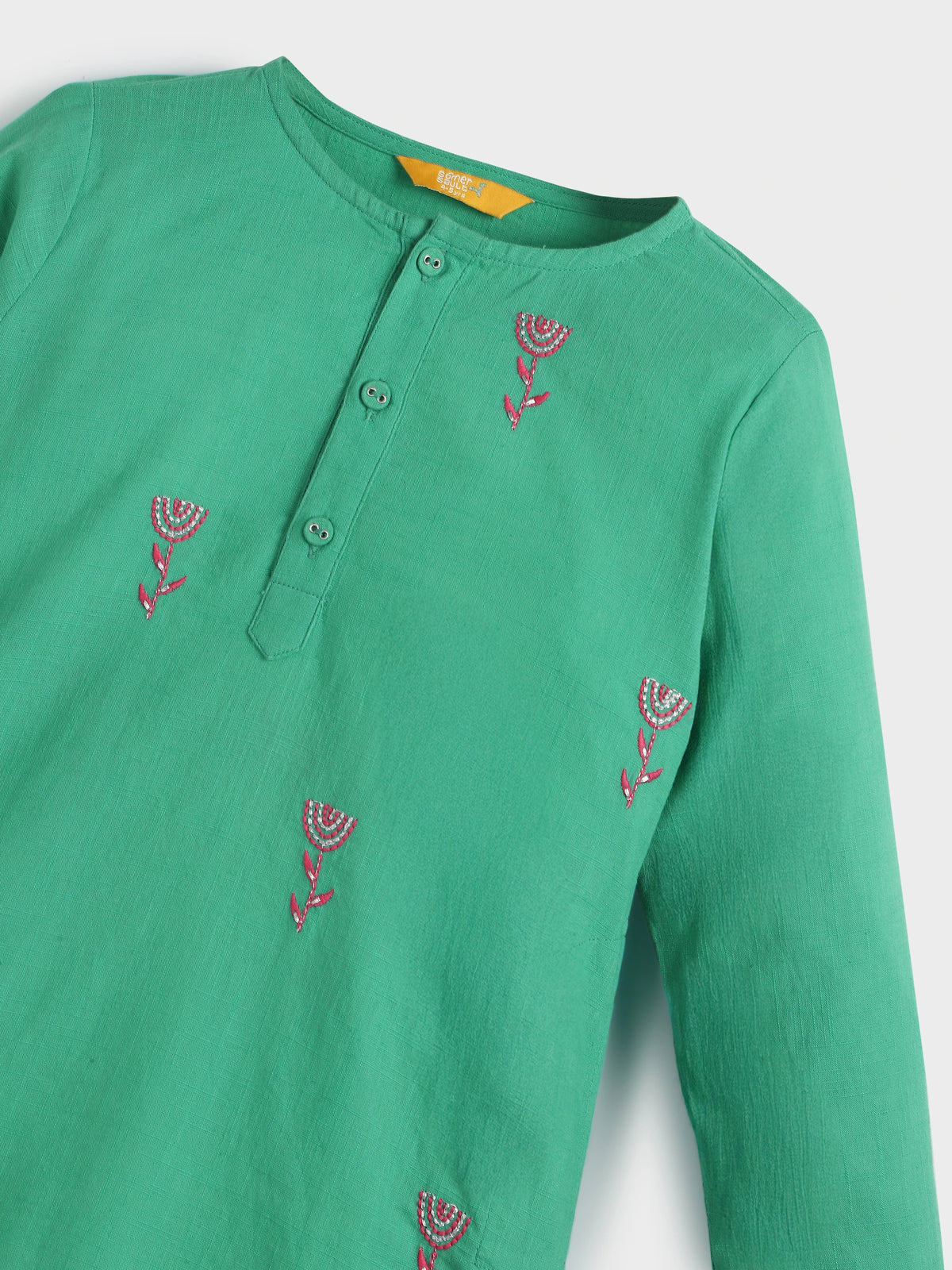 Embroidered Green Cotton Kurta Pajama Set
