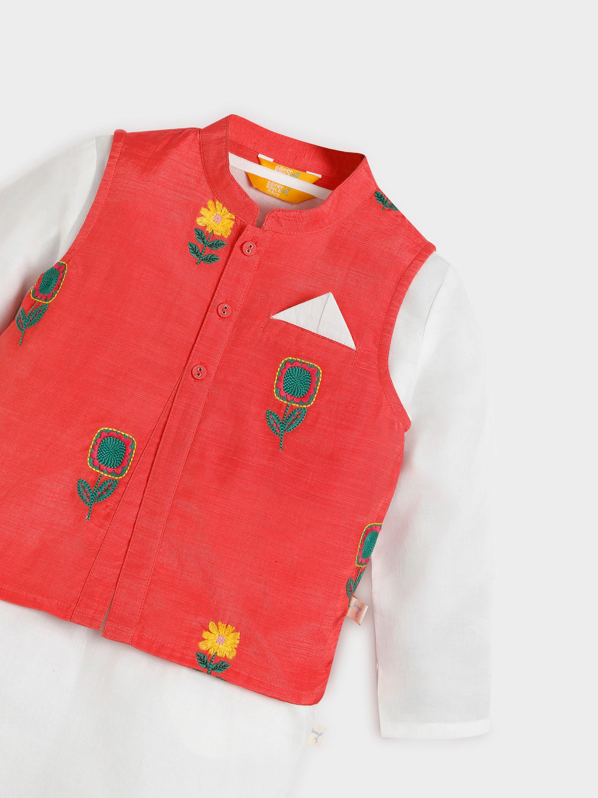 White Kurta Pajama with Pink Jacket Set