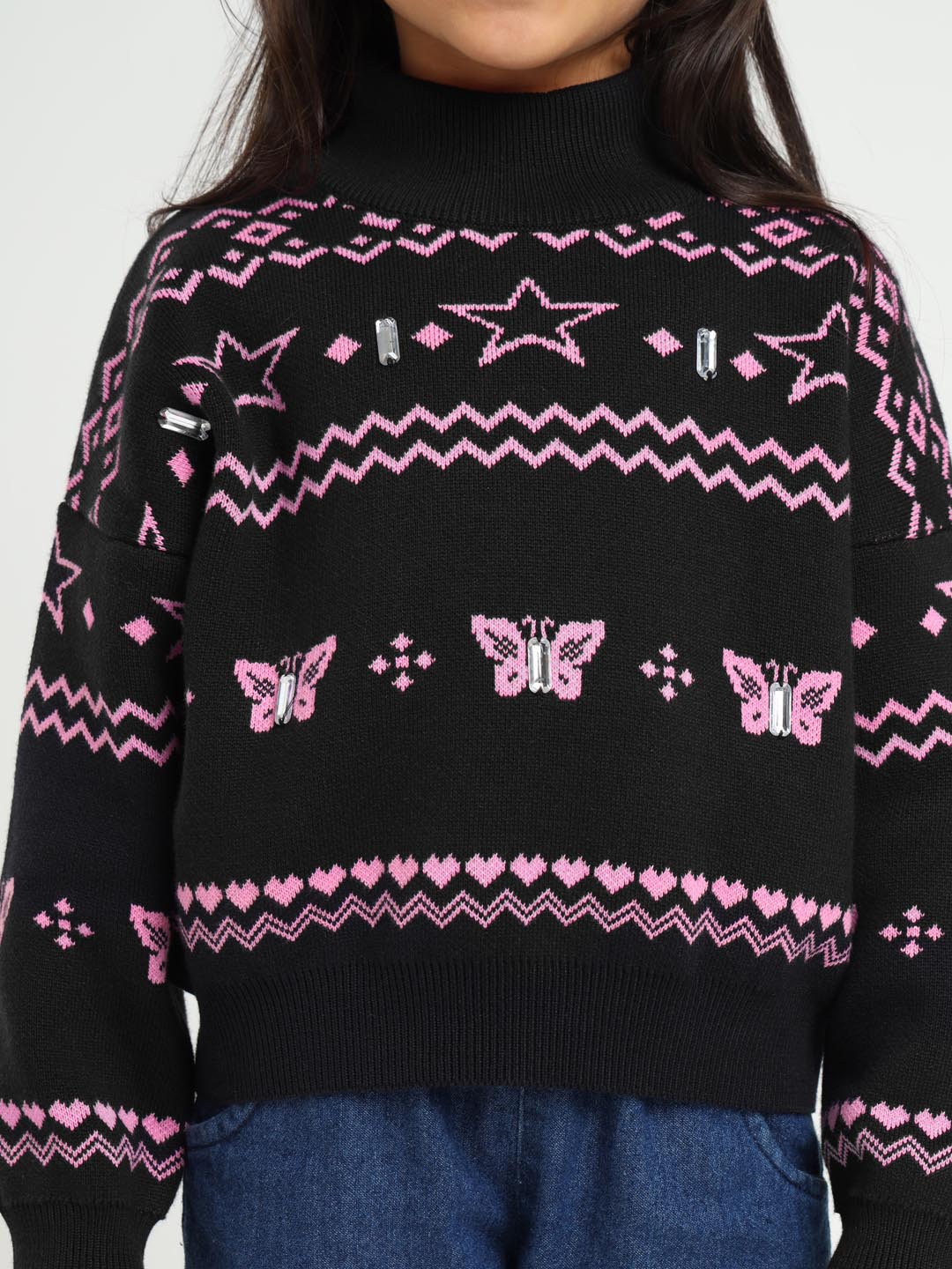 Butterfly High Neck Cotton Pullover Sweater