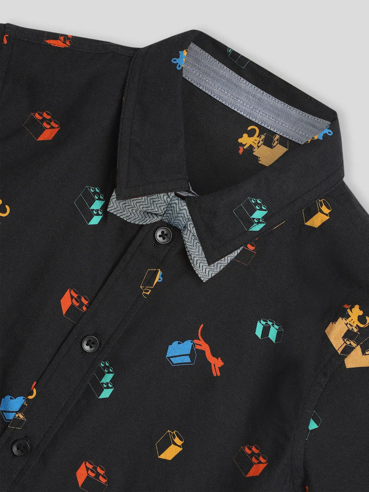 Black Printed Shirt & Shorts With Bow Somersault