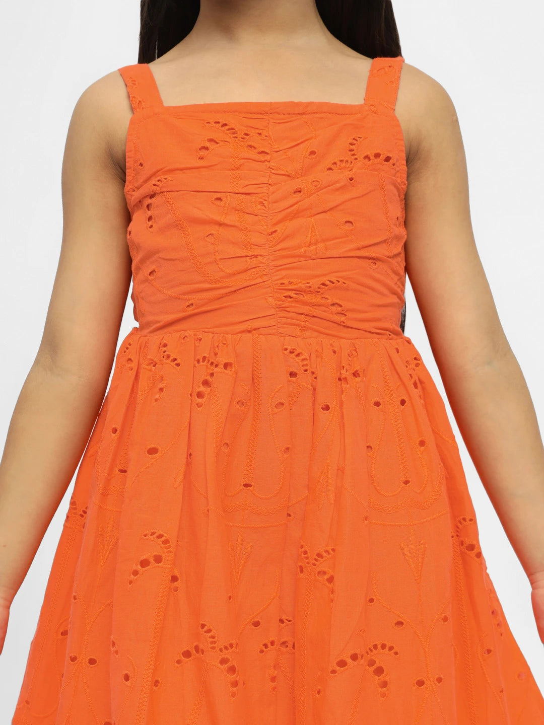 Tangerine Schiffli Cotton Fit & Flare Dress
