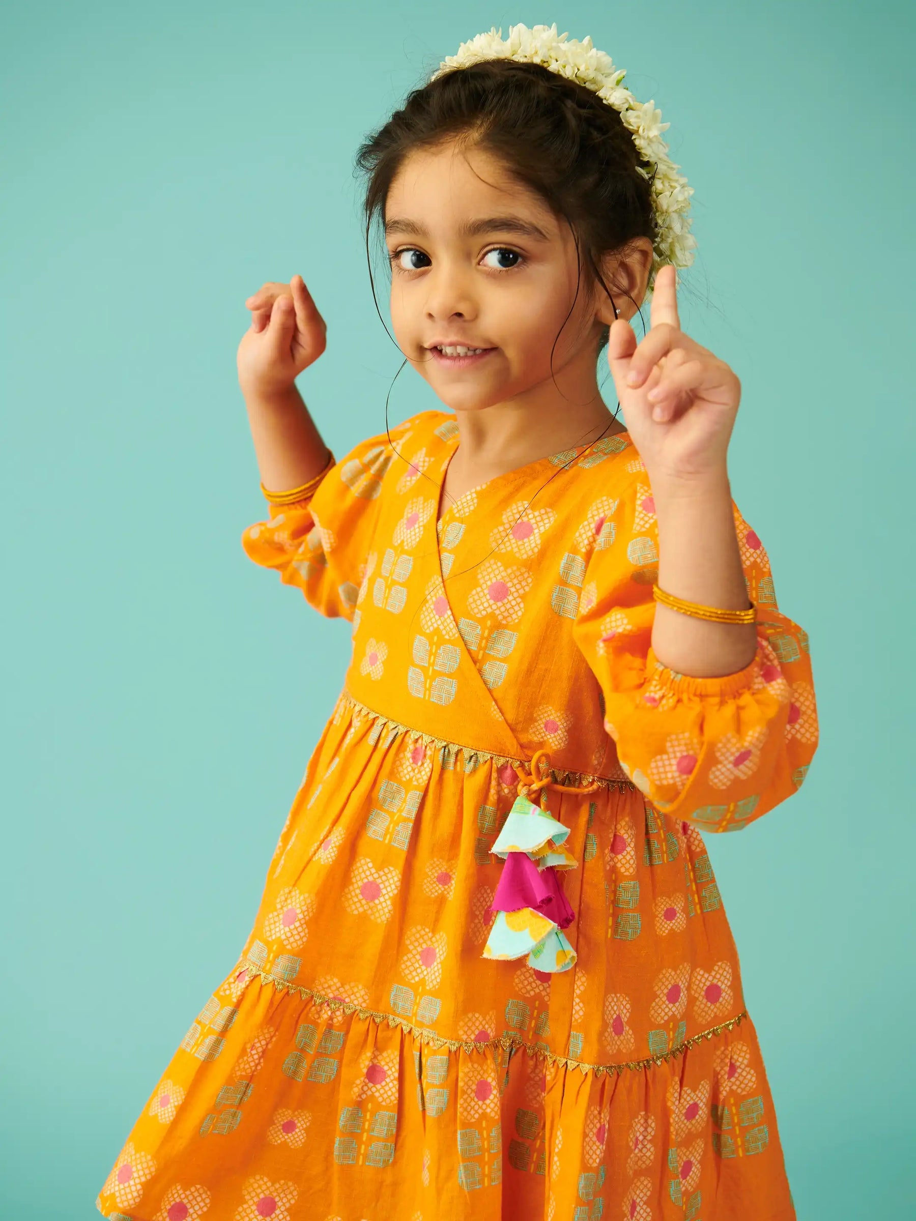 Gulbahaar Tiered Wrap Dress - Orange Somersault