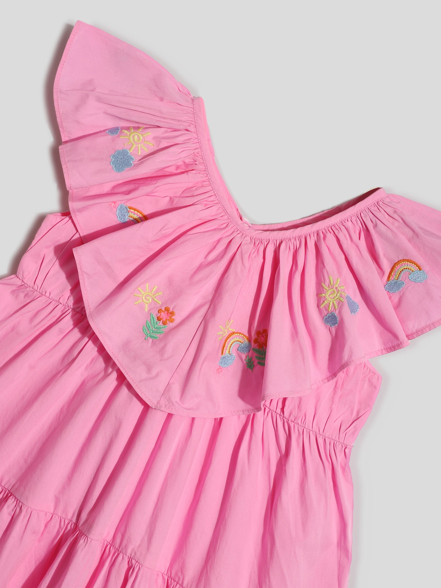 Pink Embroidered Tiered Dress Somersault