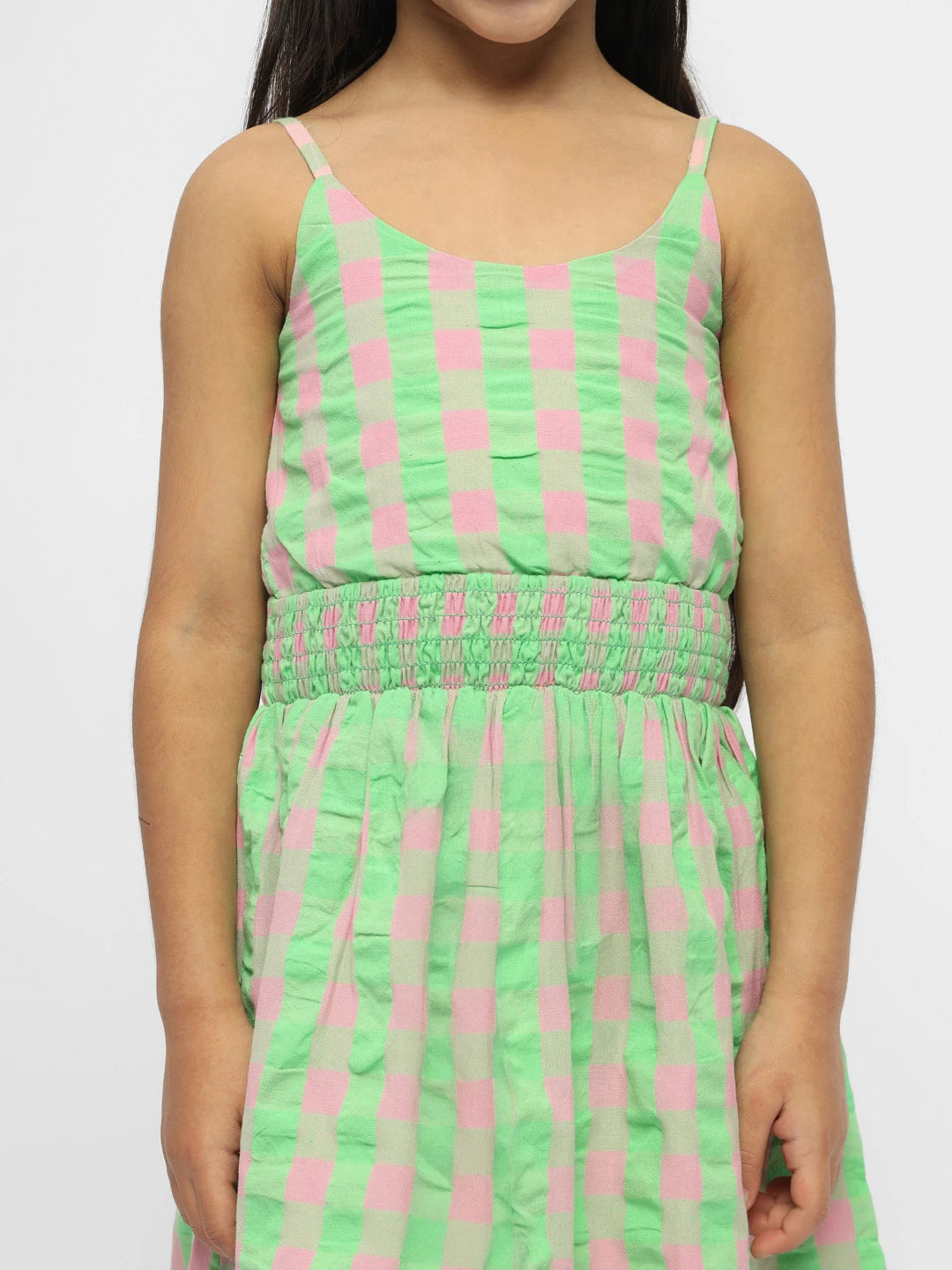 Guava Checked Cotton Fit & Flare Dress