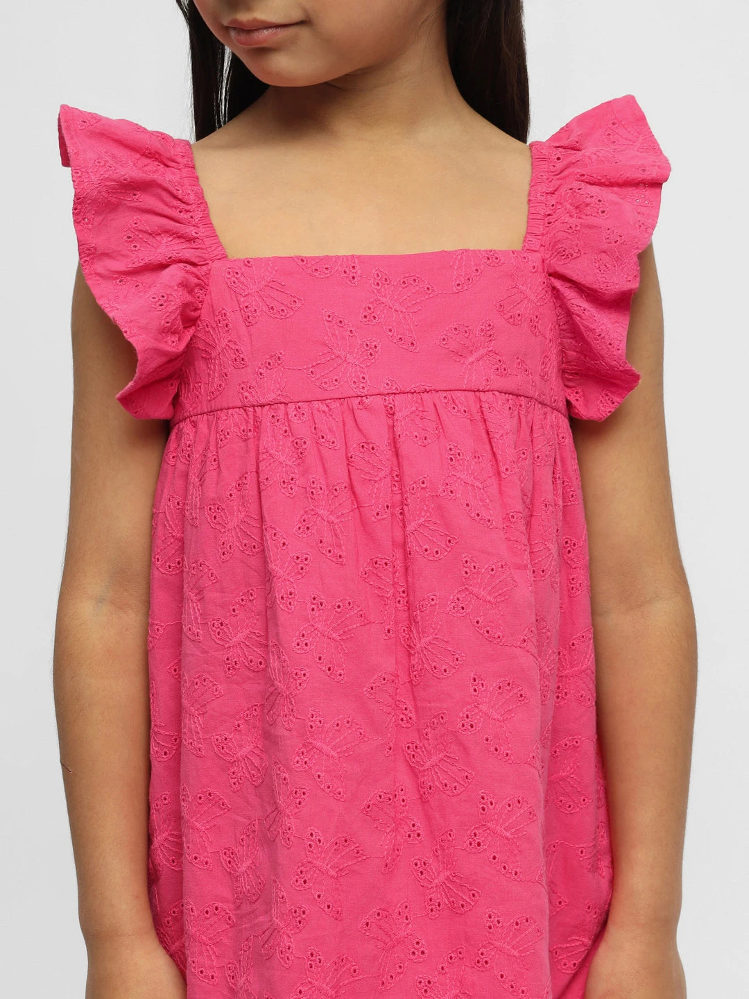 Bougainvillea Schiffli Embroidered Cotton Shift Dress