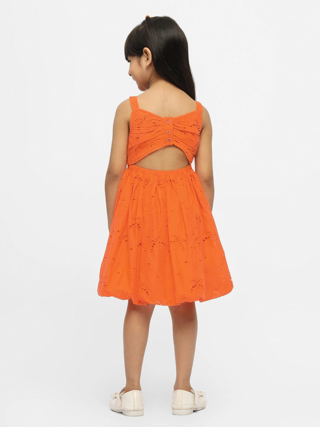 Tangerine Schiffli Cotton Fit & Flare Dress