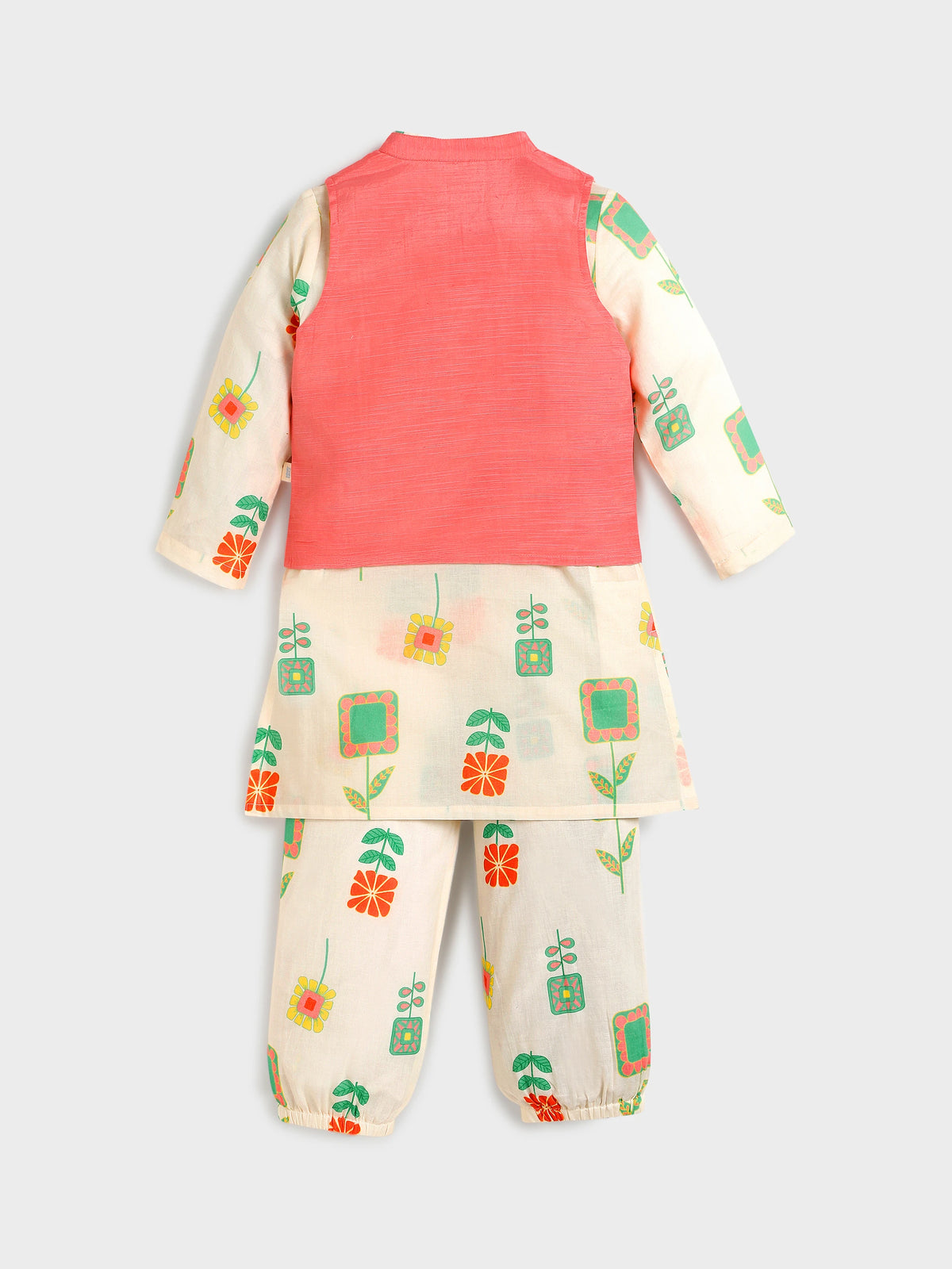 Floral Kurta Set with Pink Nehru Jacket