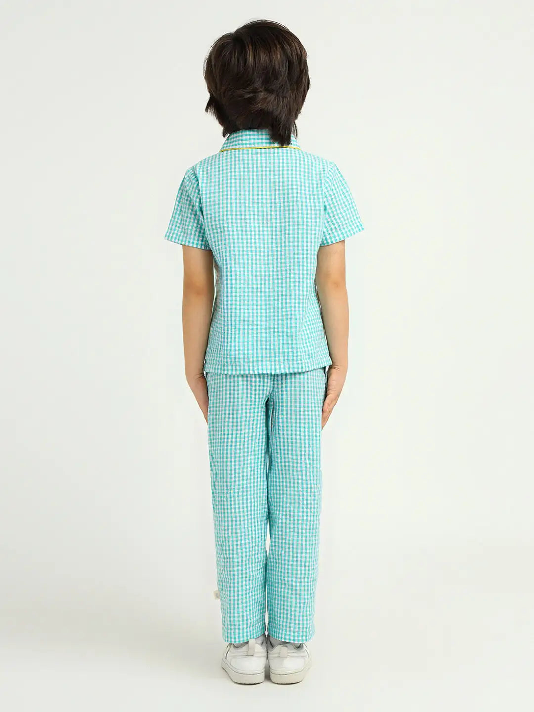 Mint Gingham Cotton Shirt & Pants Pyjama Set