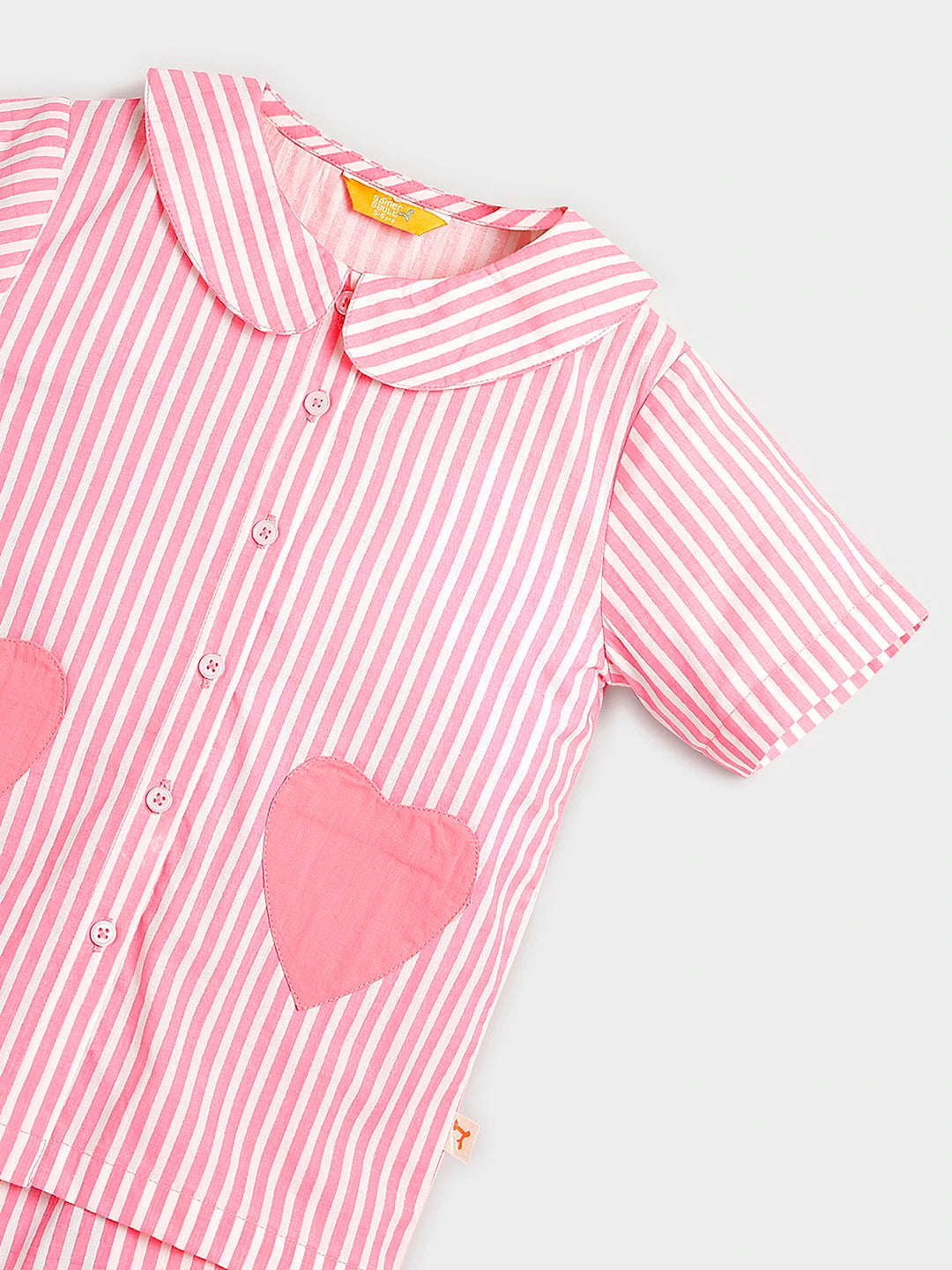 Pink Stripe Heart Print Shirt & Shorts Set