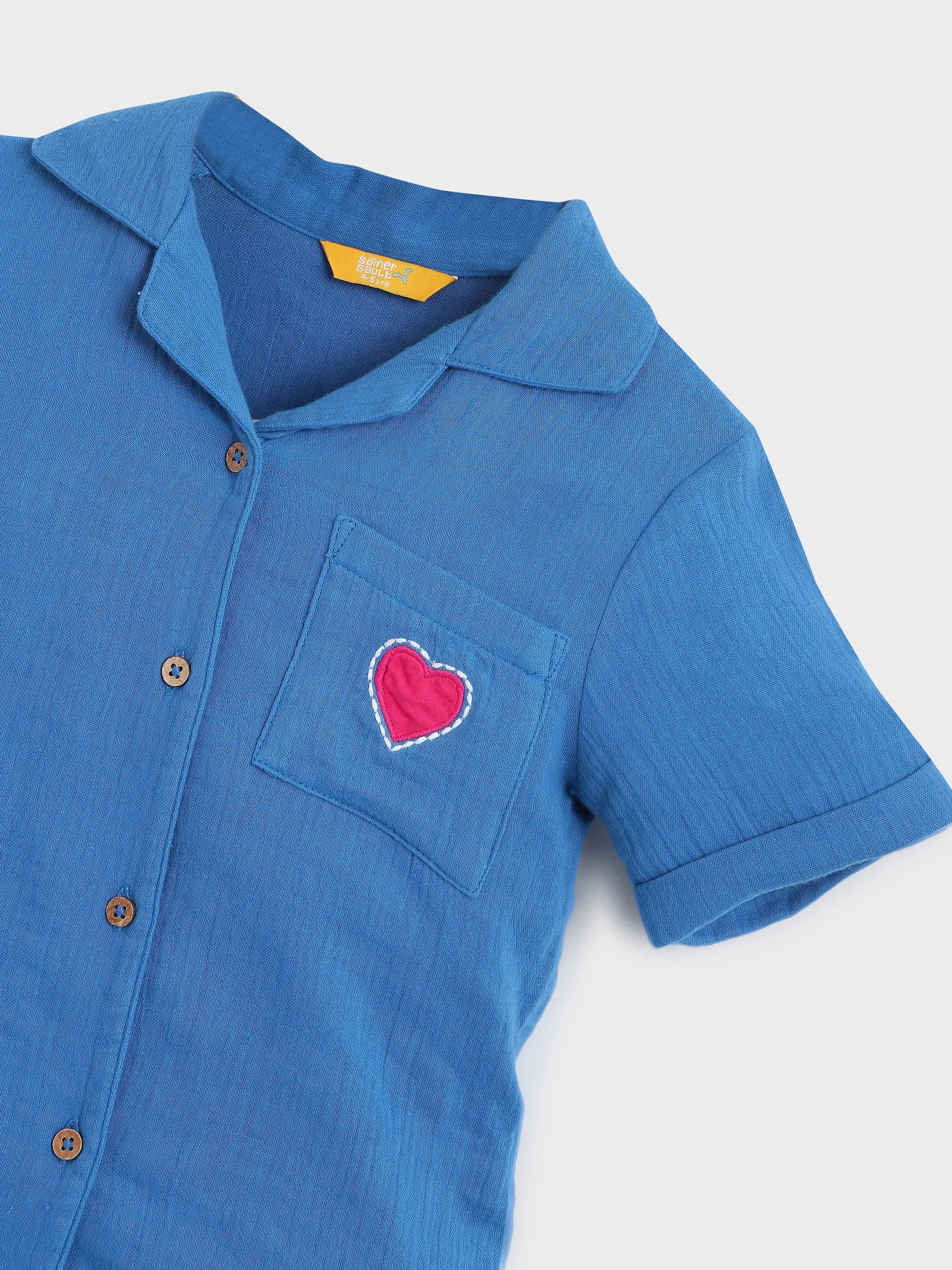 Blue Heart Patch Shirt & Shorts Co-Ord Set