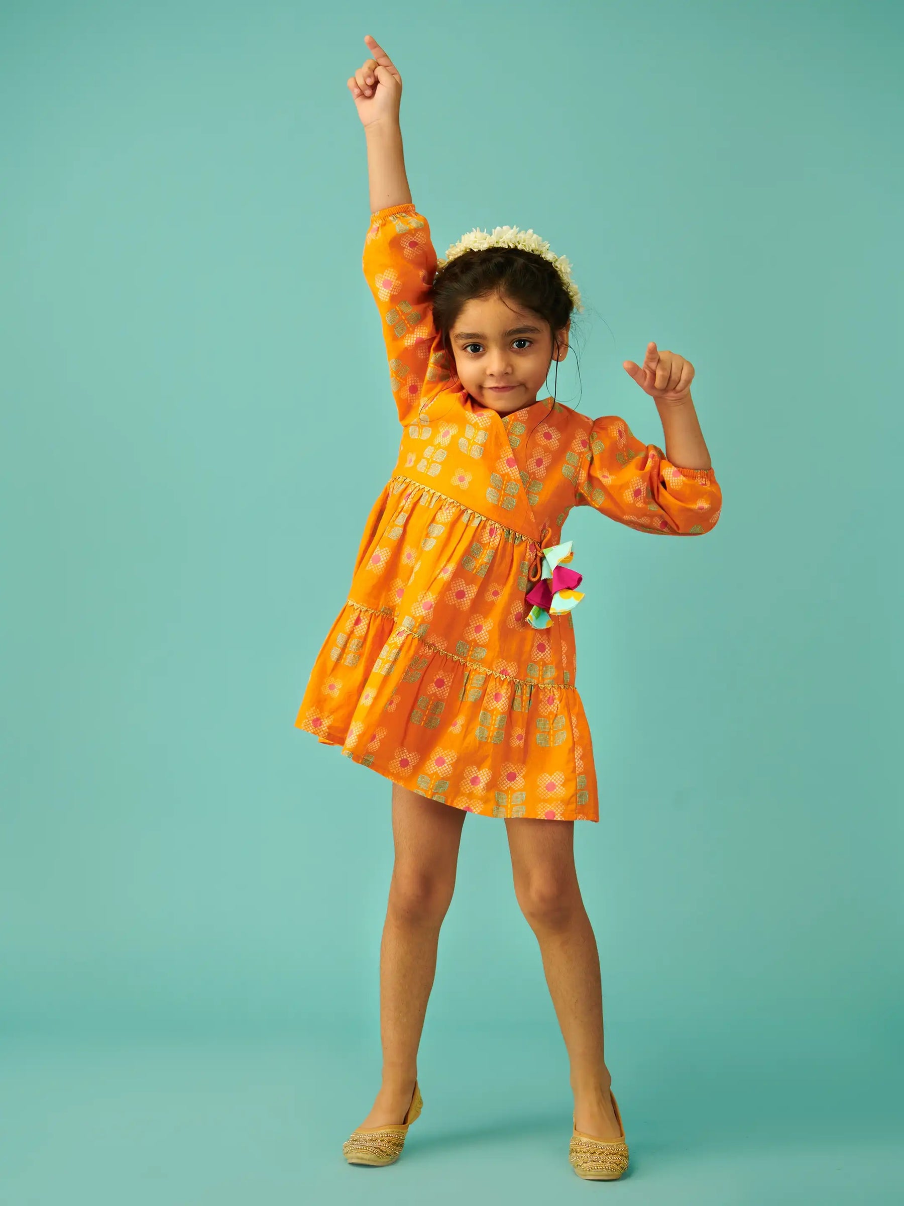 Gulbahaar Tiered Wrap Dress - Orange Somersault