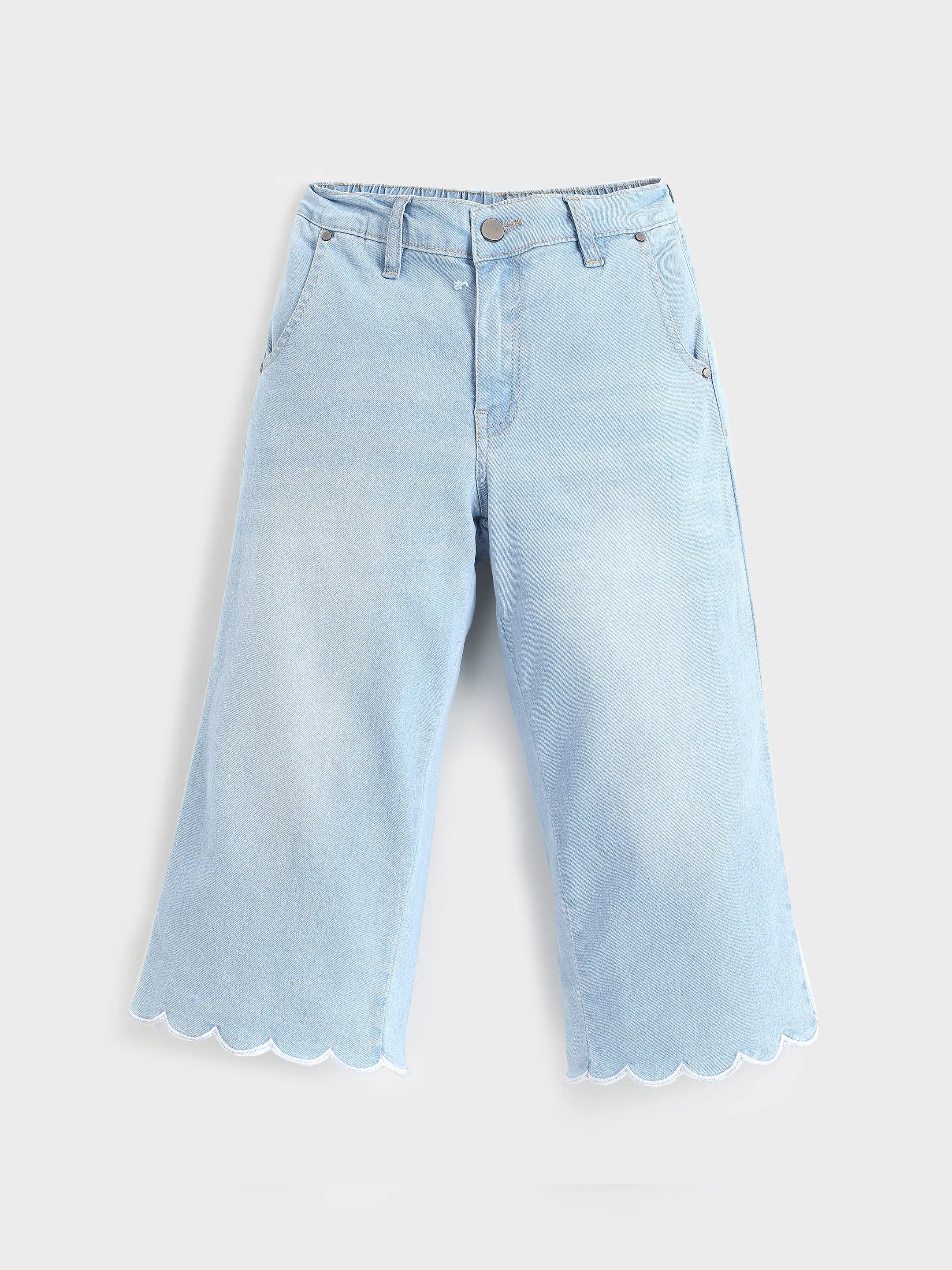 Bow Detail Top & Scallop Denim Set