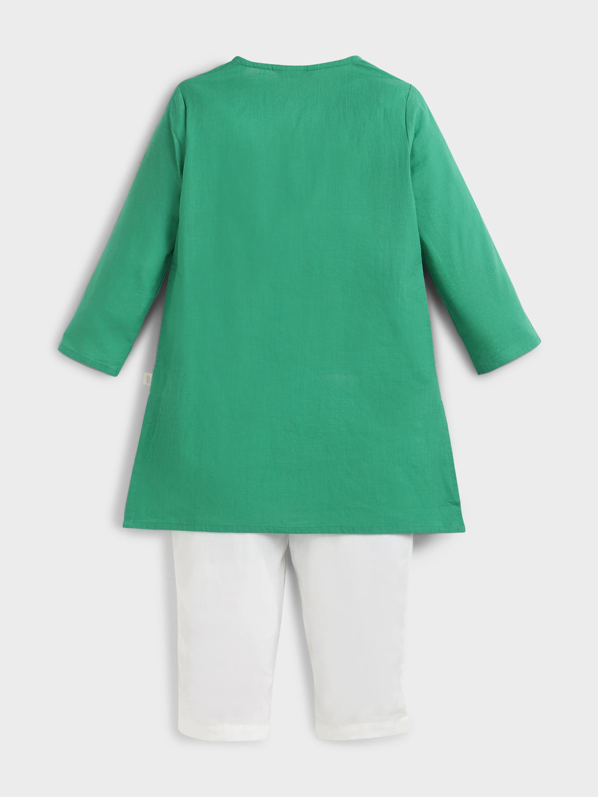 Embroidered Green Cotton Kurta Pajama Set