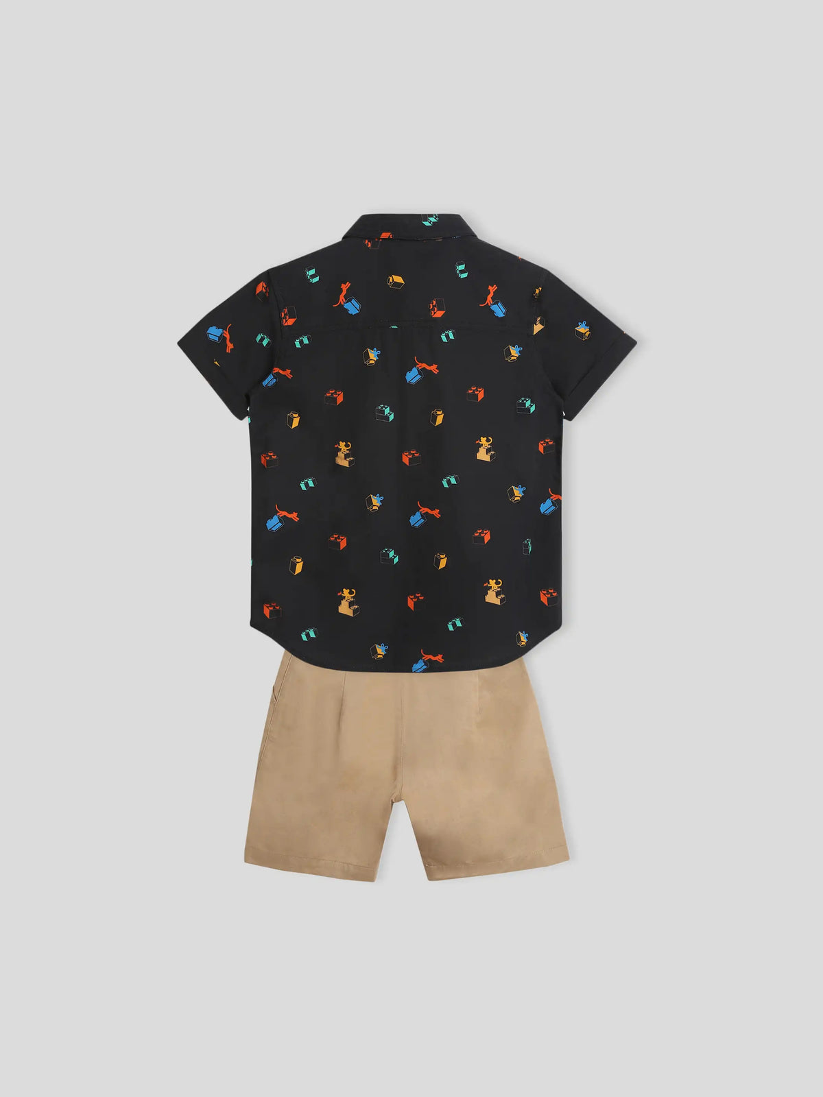 Black Printed Shirt & Shorts With Bow Somersault