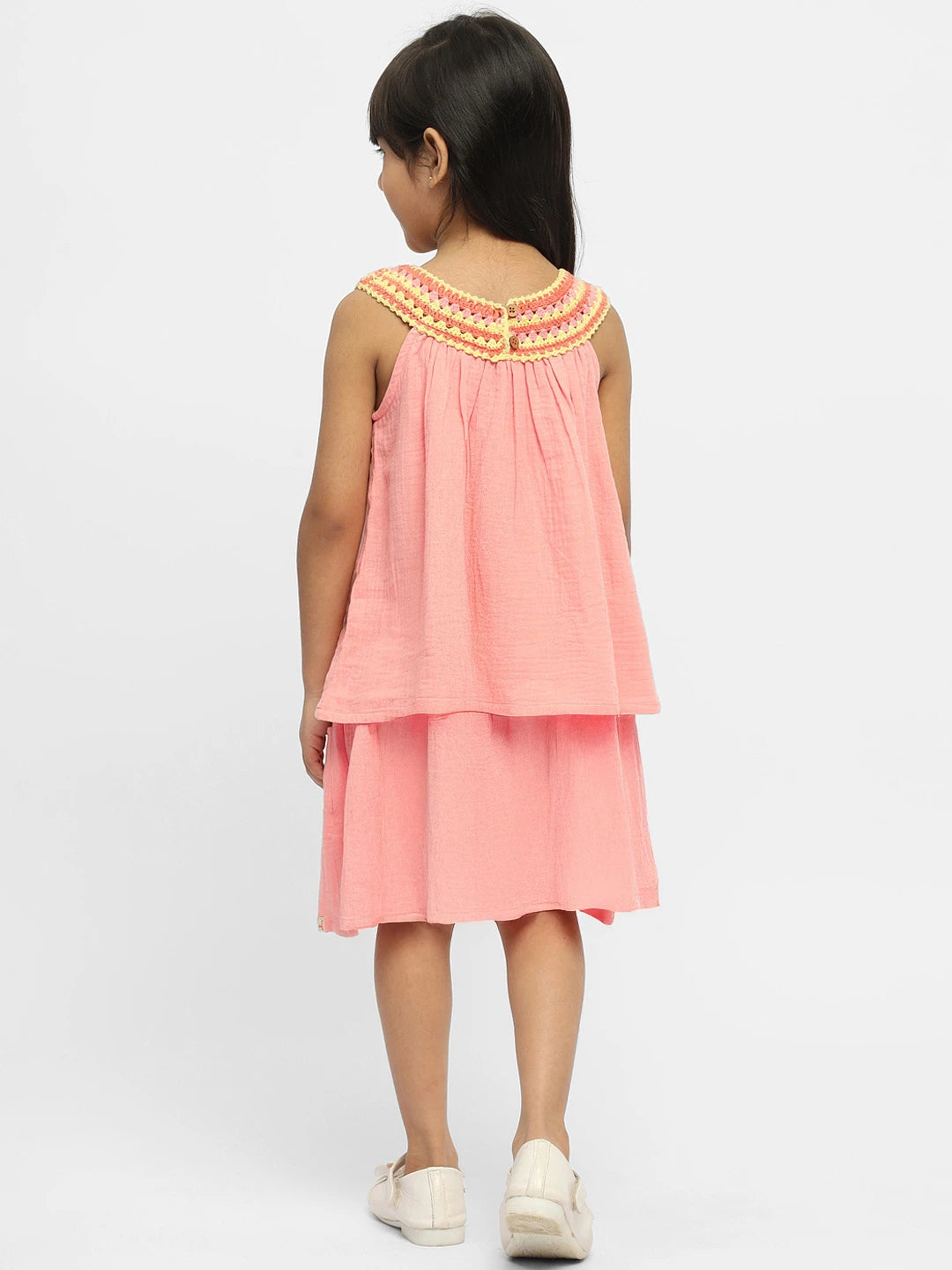 Coral Crocheted Cotton Top & Skirt Set