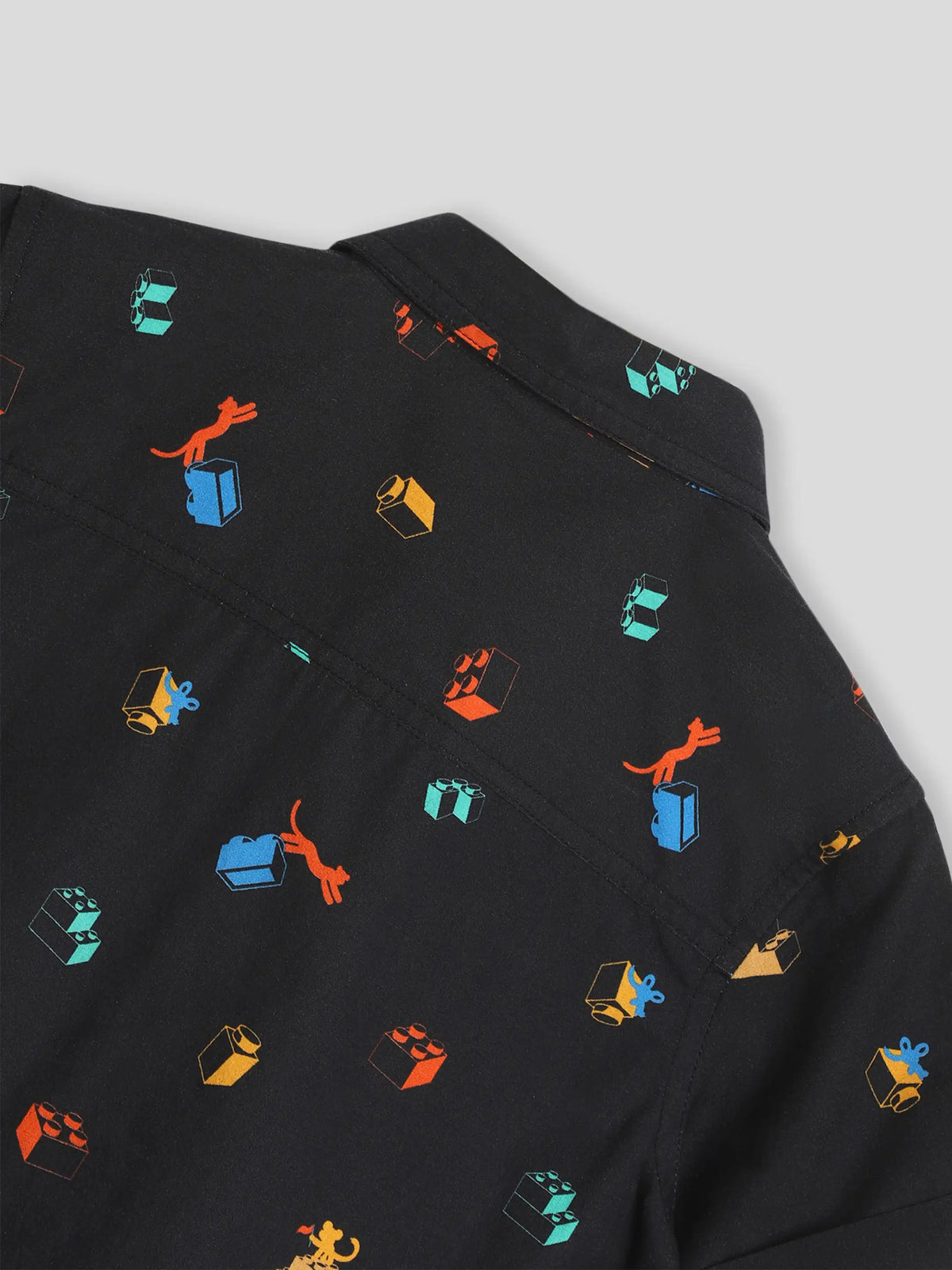 Black Printed Shirt & Shorts With Bow Somersault