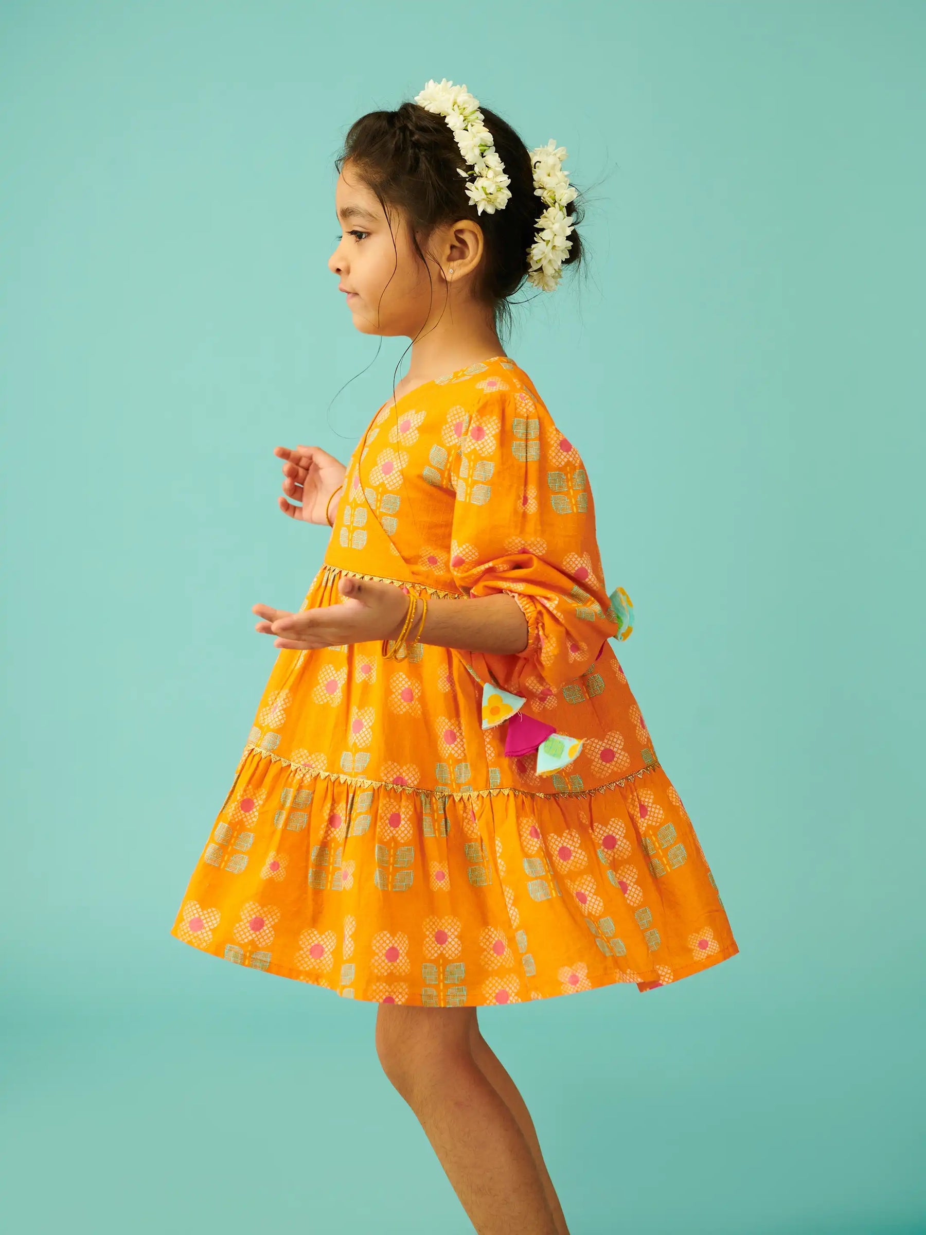 Gulbahaar Tiered Wrap Dress - Orange Somersault