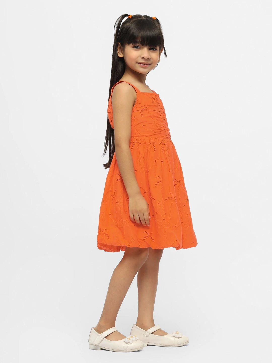 Tangerine Schiffli Cotton Fit & Flare Dress