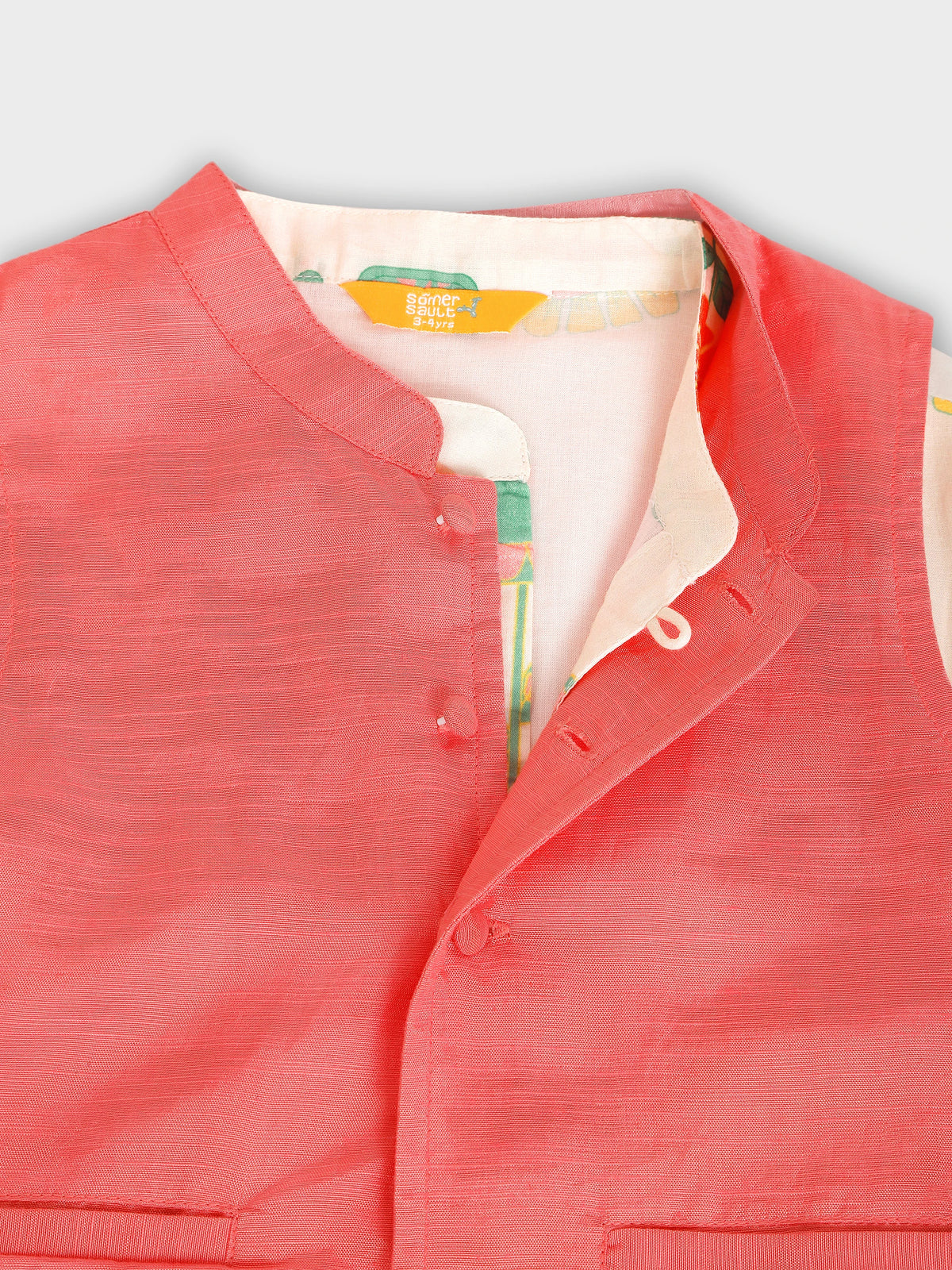 Floral Kurta Set with Pink Nehru Jacket