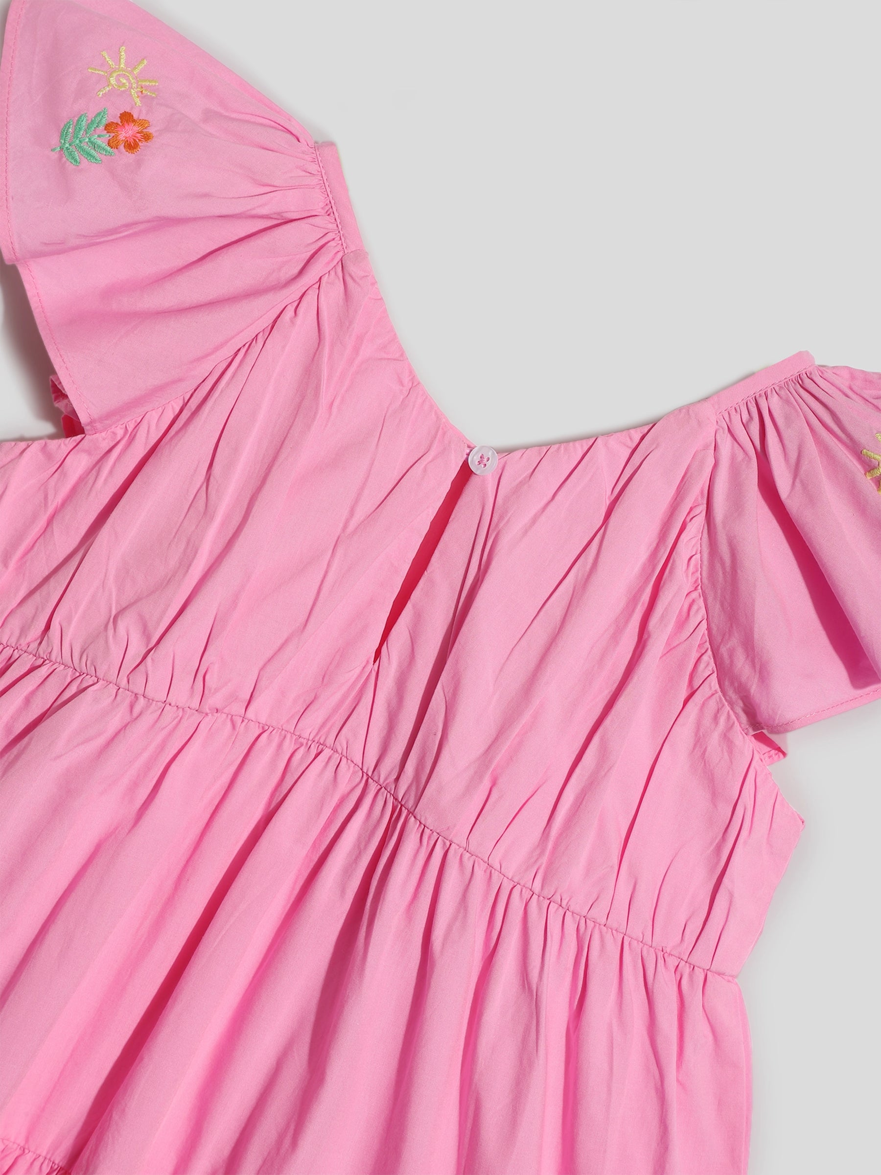 Pink Embroidered Tiered Dress Somersault