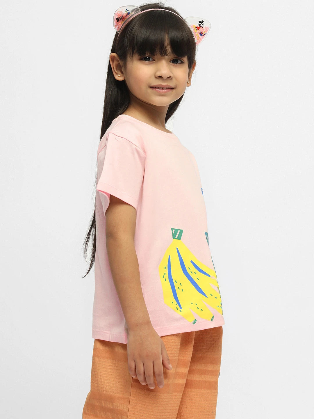 Banana Drop Shoulder Cotton Tee- Pink