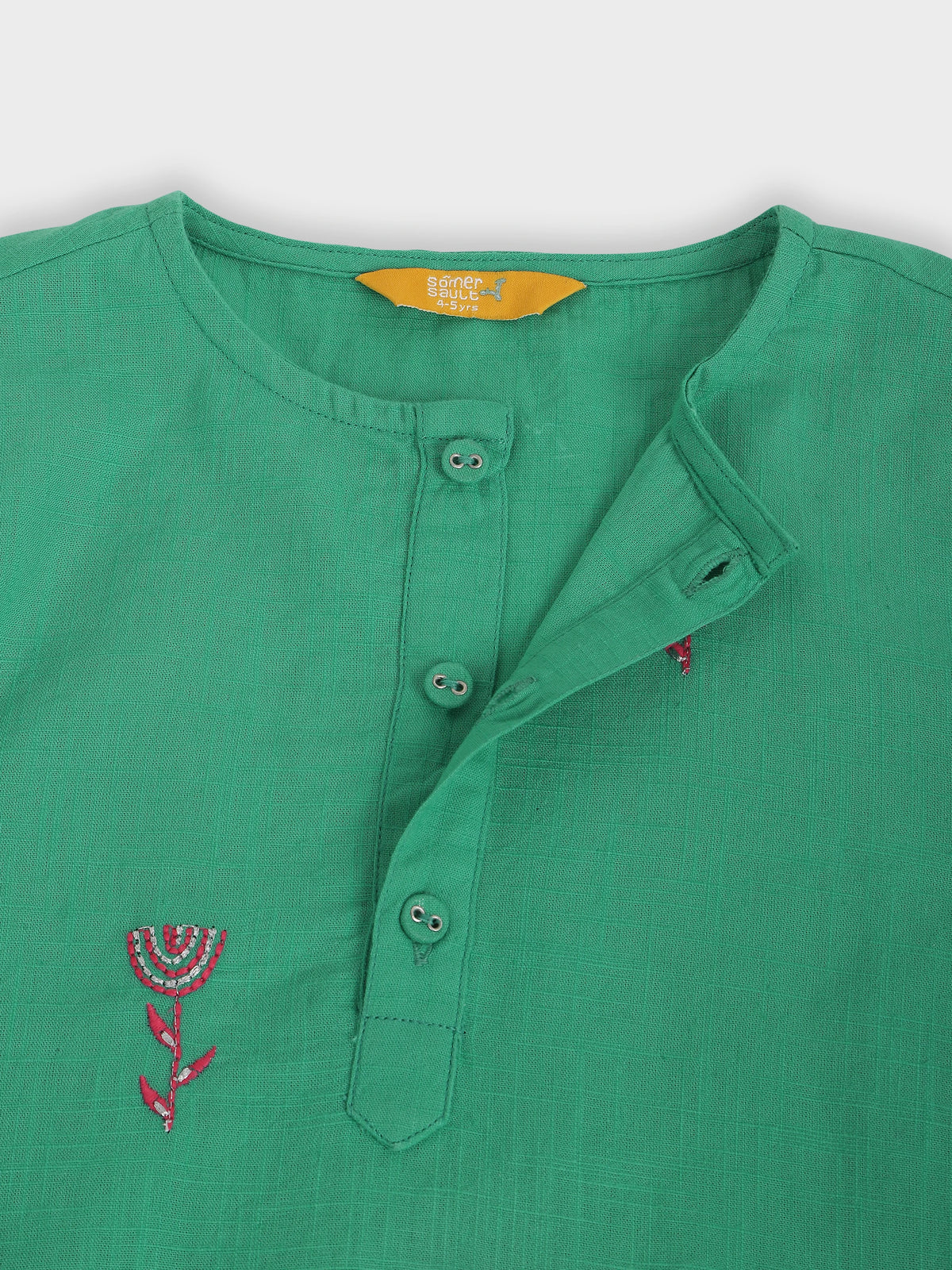 Embroidered Green Cotton Kurta Pajama Set