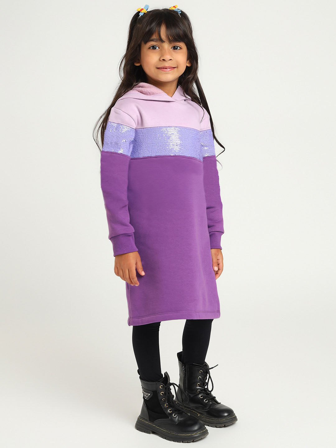 Violet Sequined Hooded Sweatshirt Dress