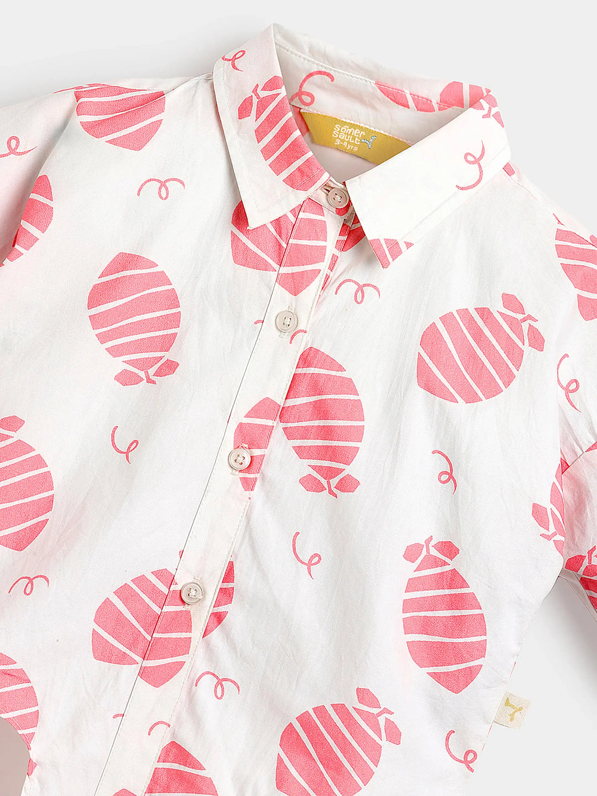 Pink Lemon Tie-Up Shirt & Scallop Denim Set