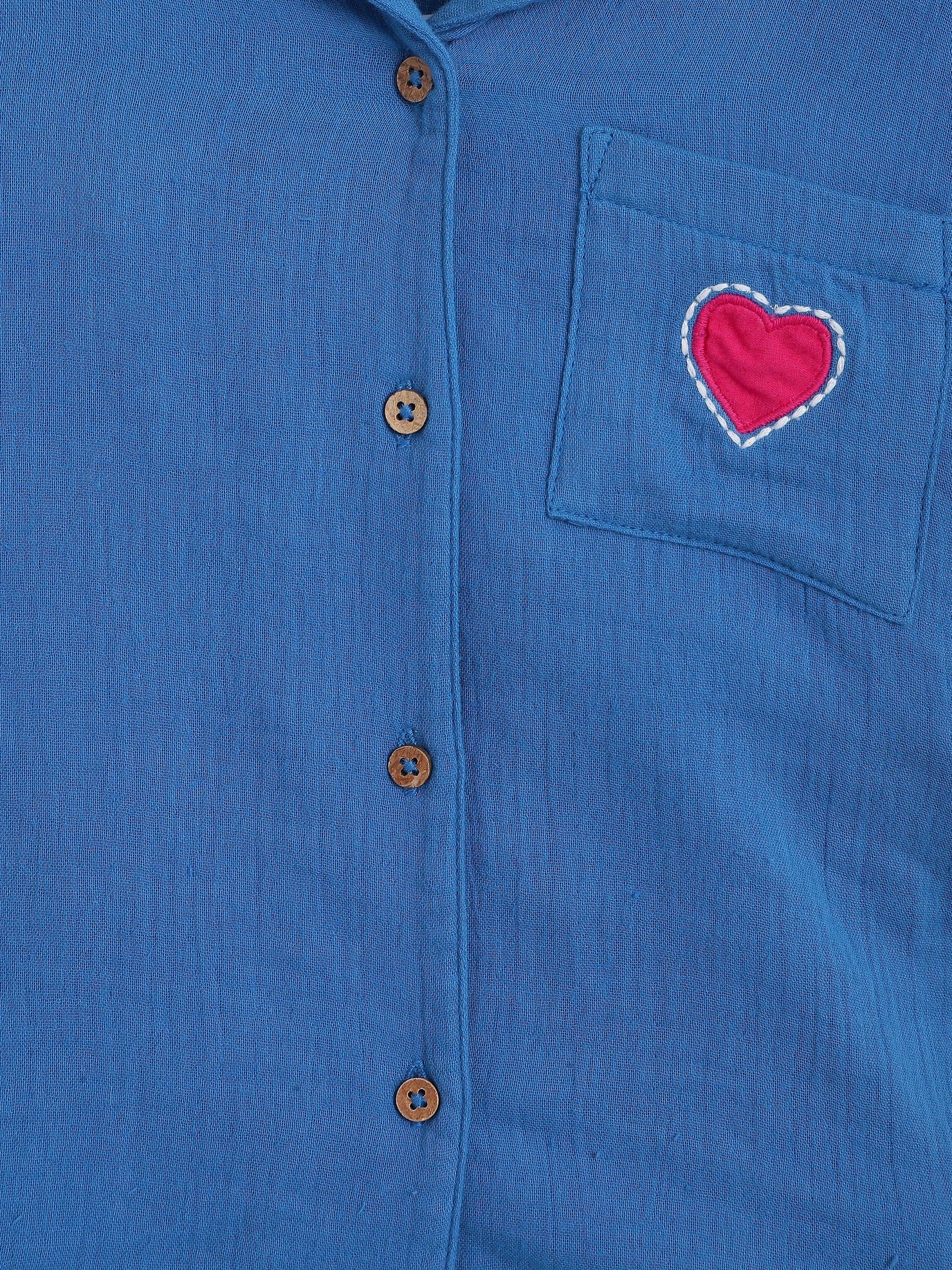 Blue Heart Patch Shirt & Shorts Co-Ord Set
