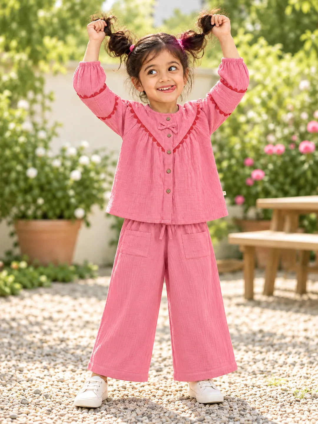 Pink Double Cloth Full Sleeves Top