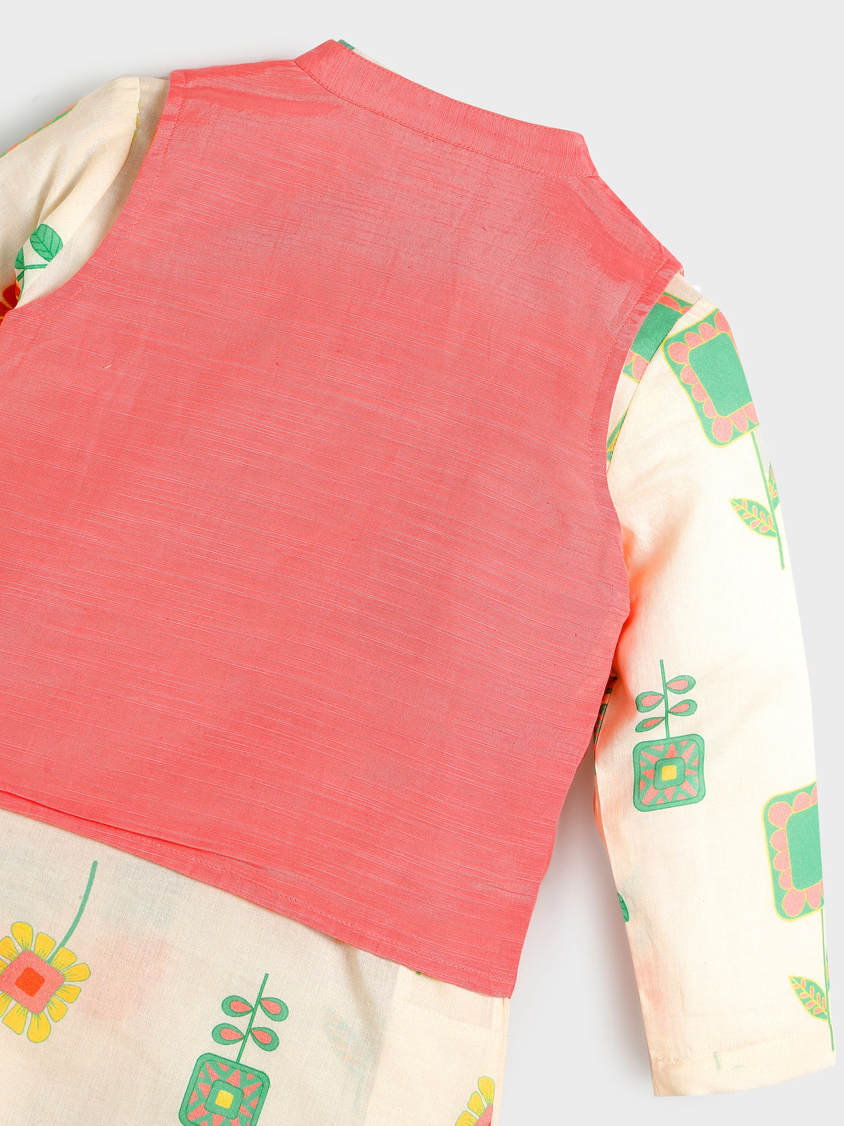 Floral Kurta Set with Pink Nehru Jacket