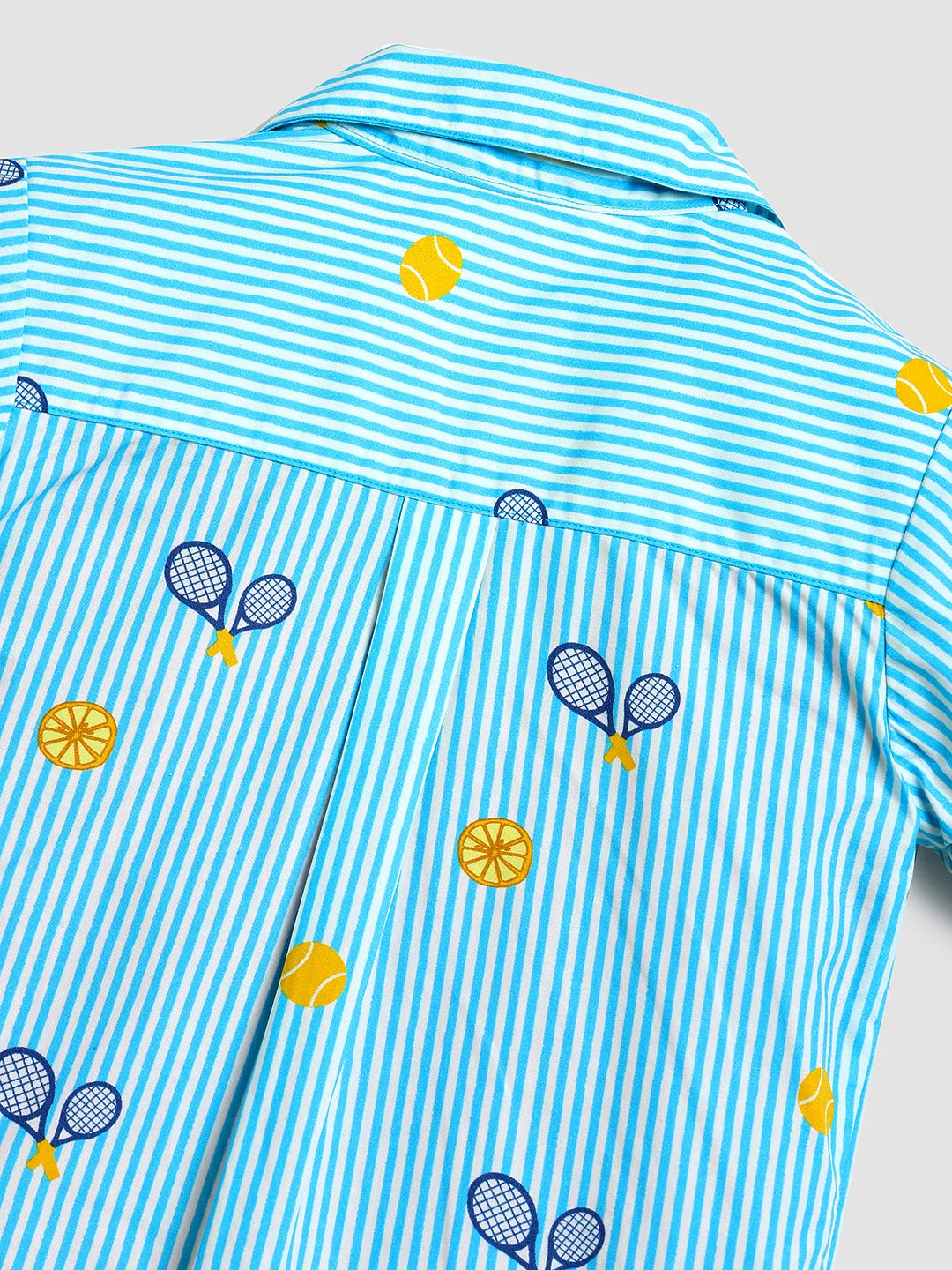 Boys Sky Blue Striped Tennis Print Shirt