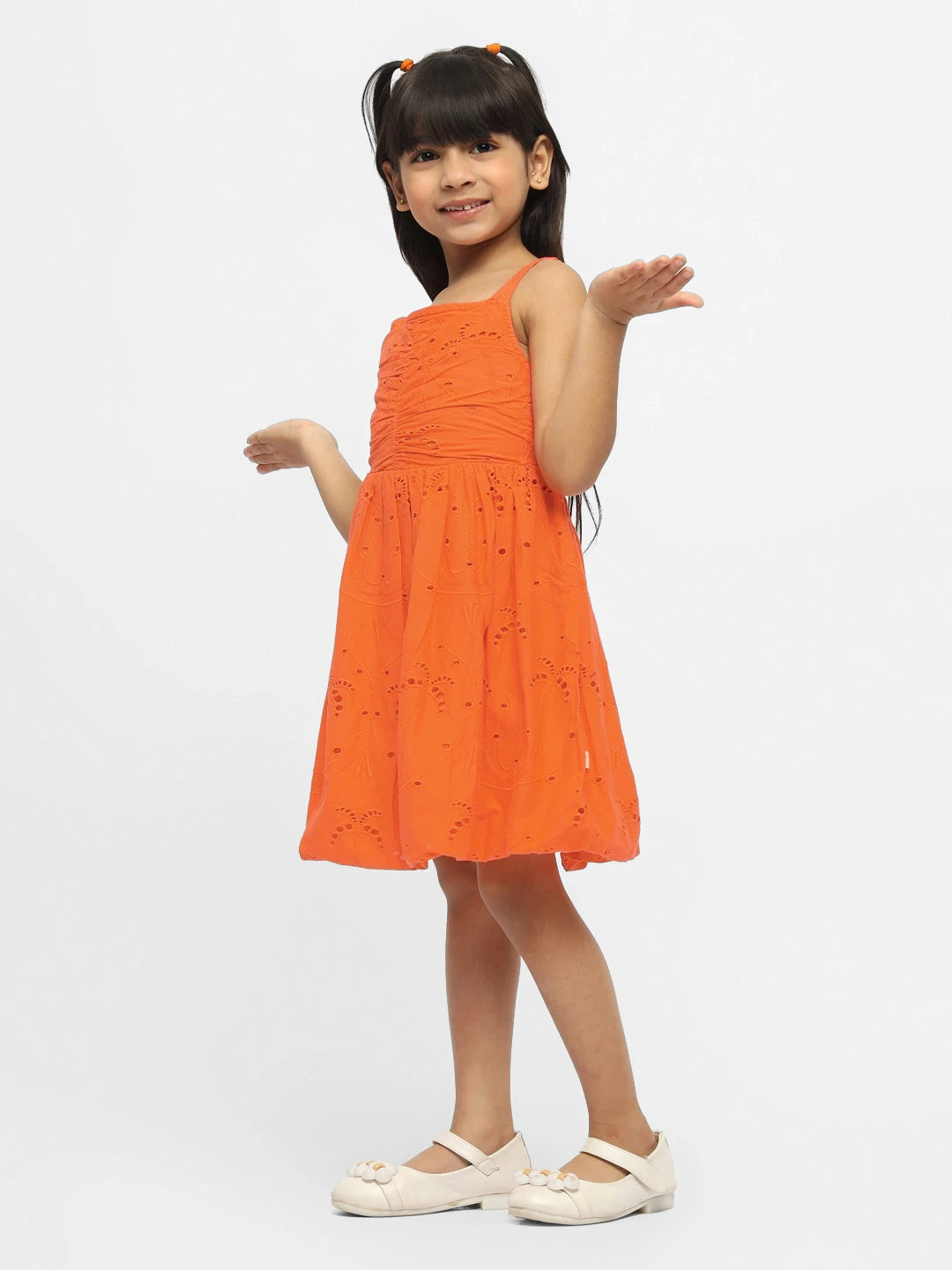 Tangerine Schiffli Cotton Fit & Flare Dress