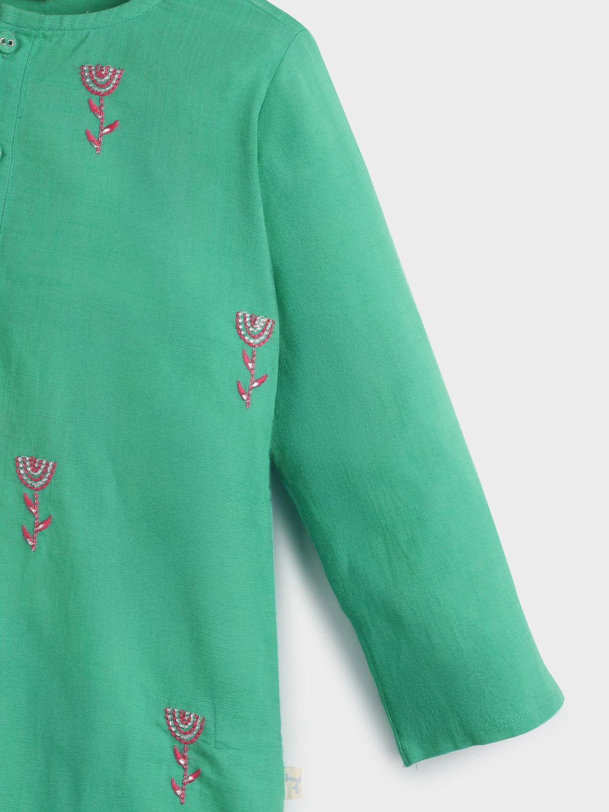 Embroidered Green Cotton Kurta Pajama Set