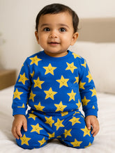 Boys Blue Cotton Printed Night Suit Set