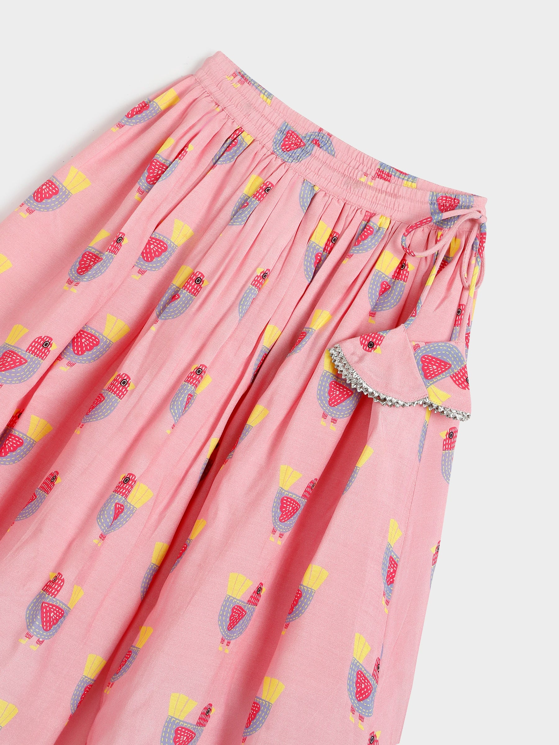 Pink Top and Printed Skirt Set